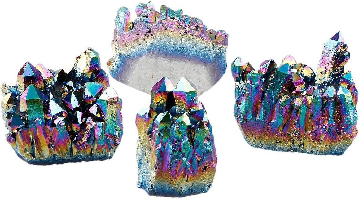 Natural Titanium Coated Rainbow Quartz Crystal Cluster Geode