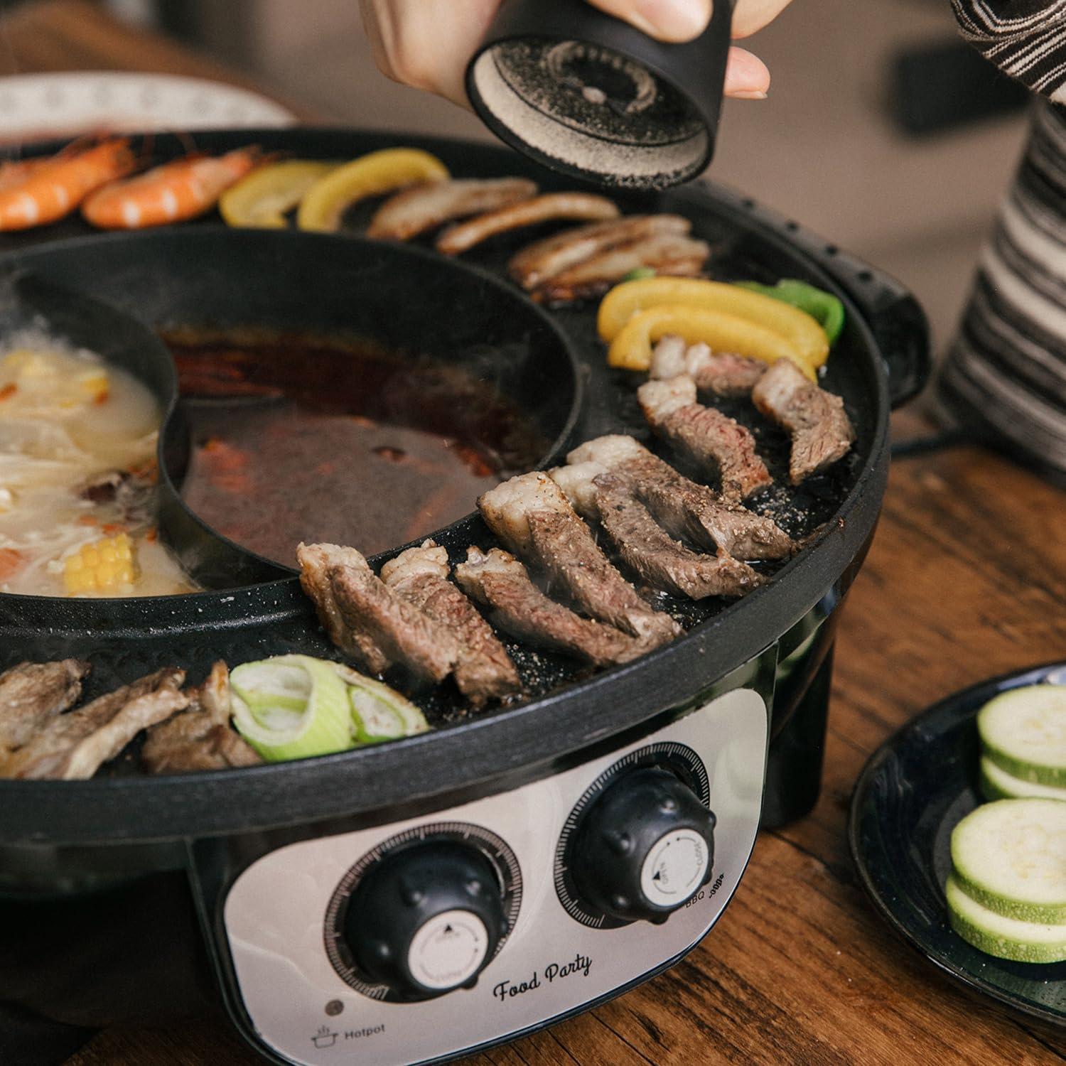 Dual-Sided Black Electric Smokeless Grill and Hot Pot