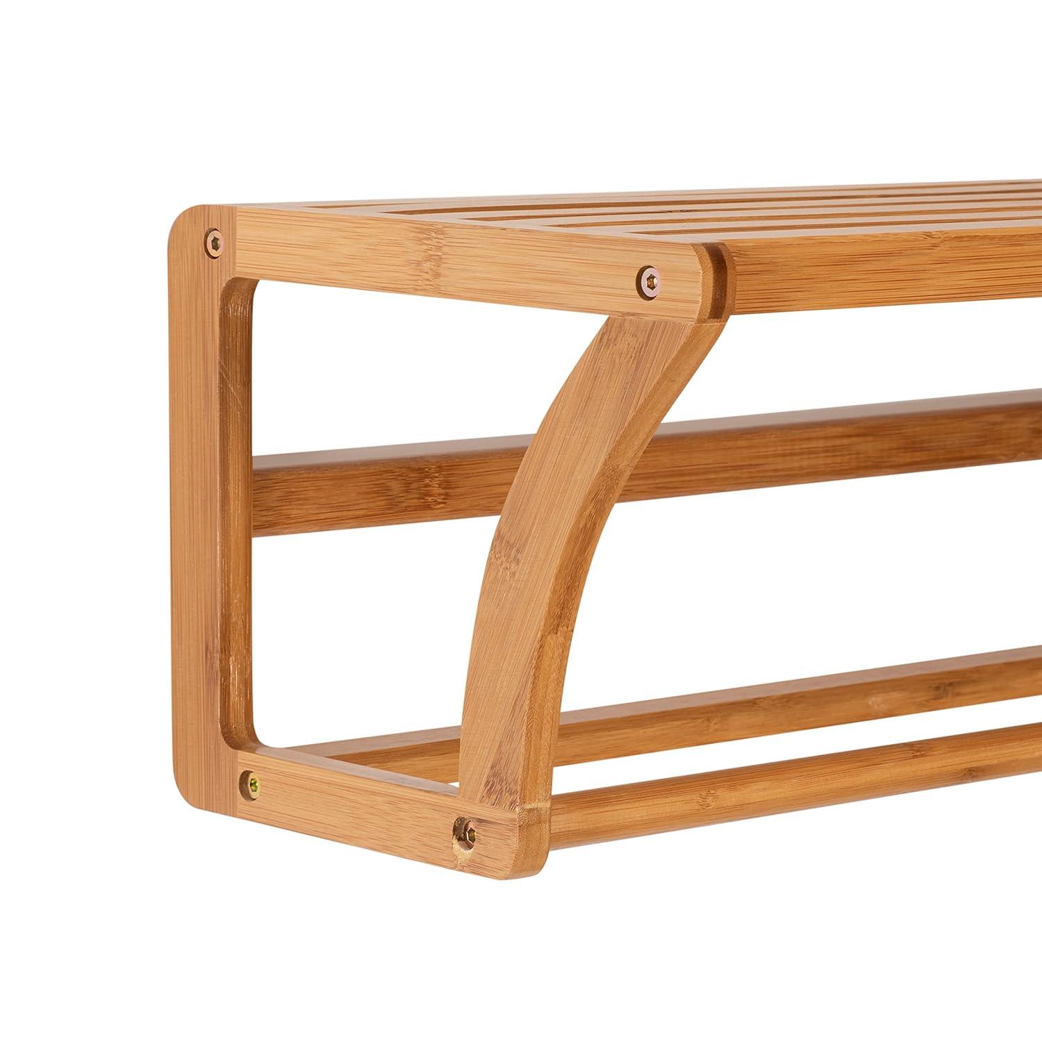 Bamboo Wall Mounting Shelf with Towel Bar Brown - Organize It All