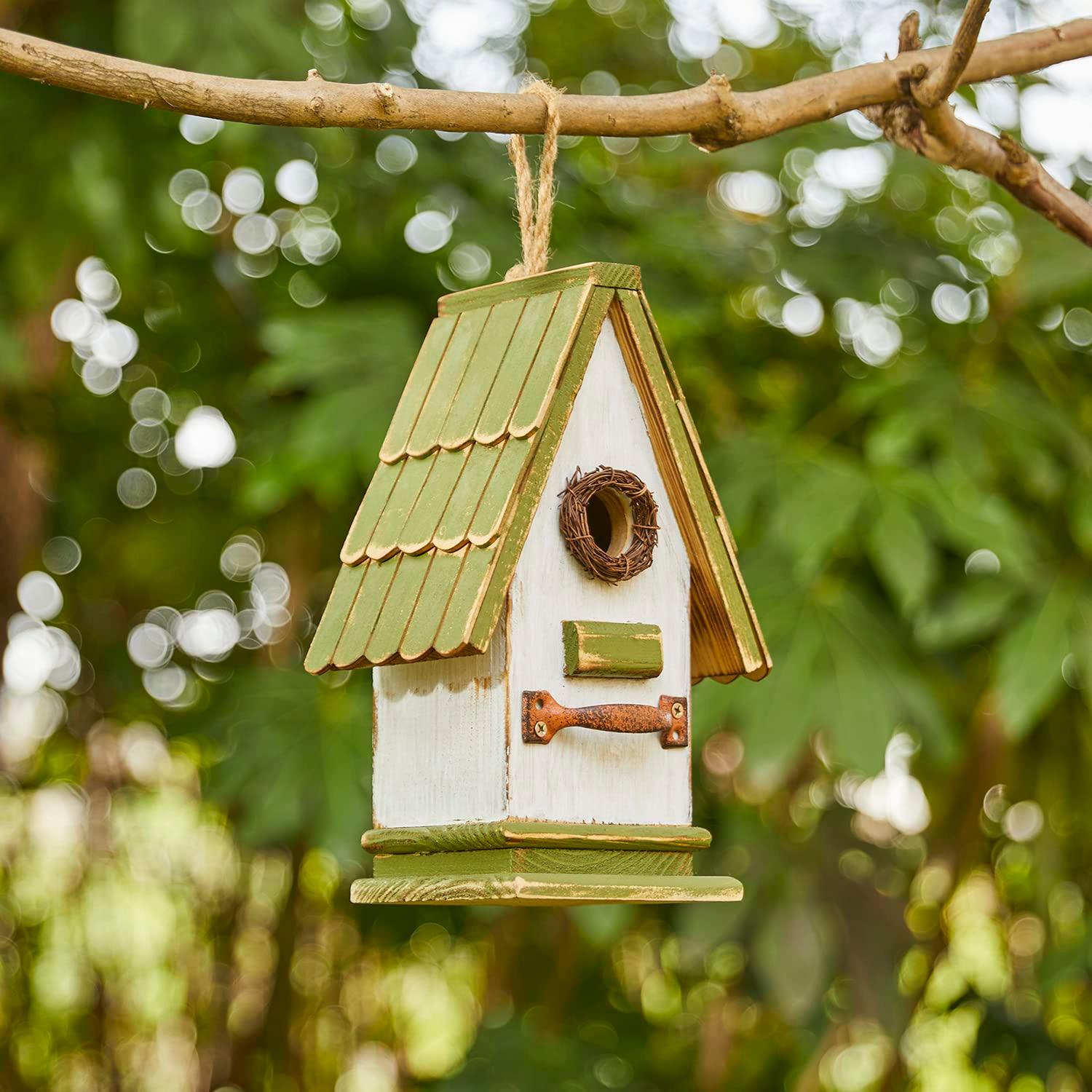 Glitzhome 4.09 in. Distressed Wooden Birdhouse Wall Hanging