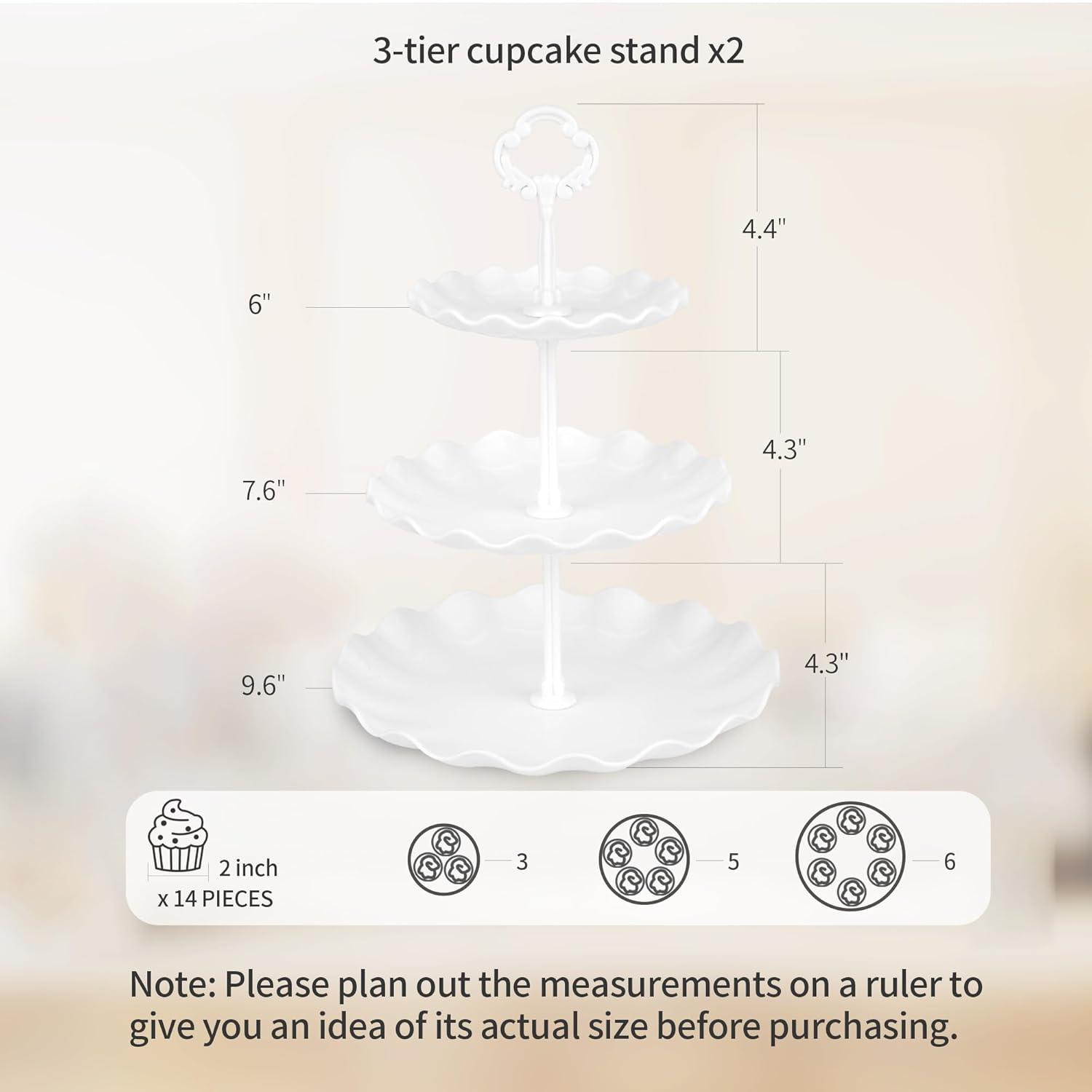 NWK 5 Piece Cake Stand Set with 2xLarge 3-Tier Cupcake Stands + 3X Appetizer Trays Perfect for Wedding Baby shower Graduation New Year Birthday Tea Party