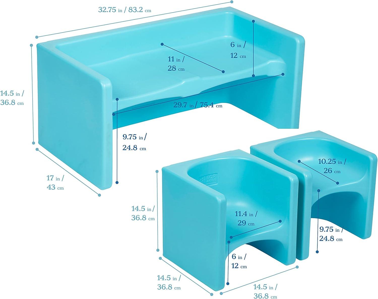 ECR4Kids Tri-Me Table and Cube Chair Set, Multipurpose Furniture, 3-Piece