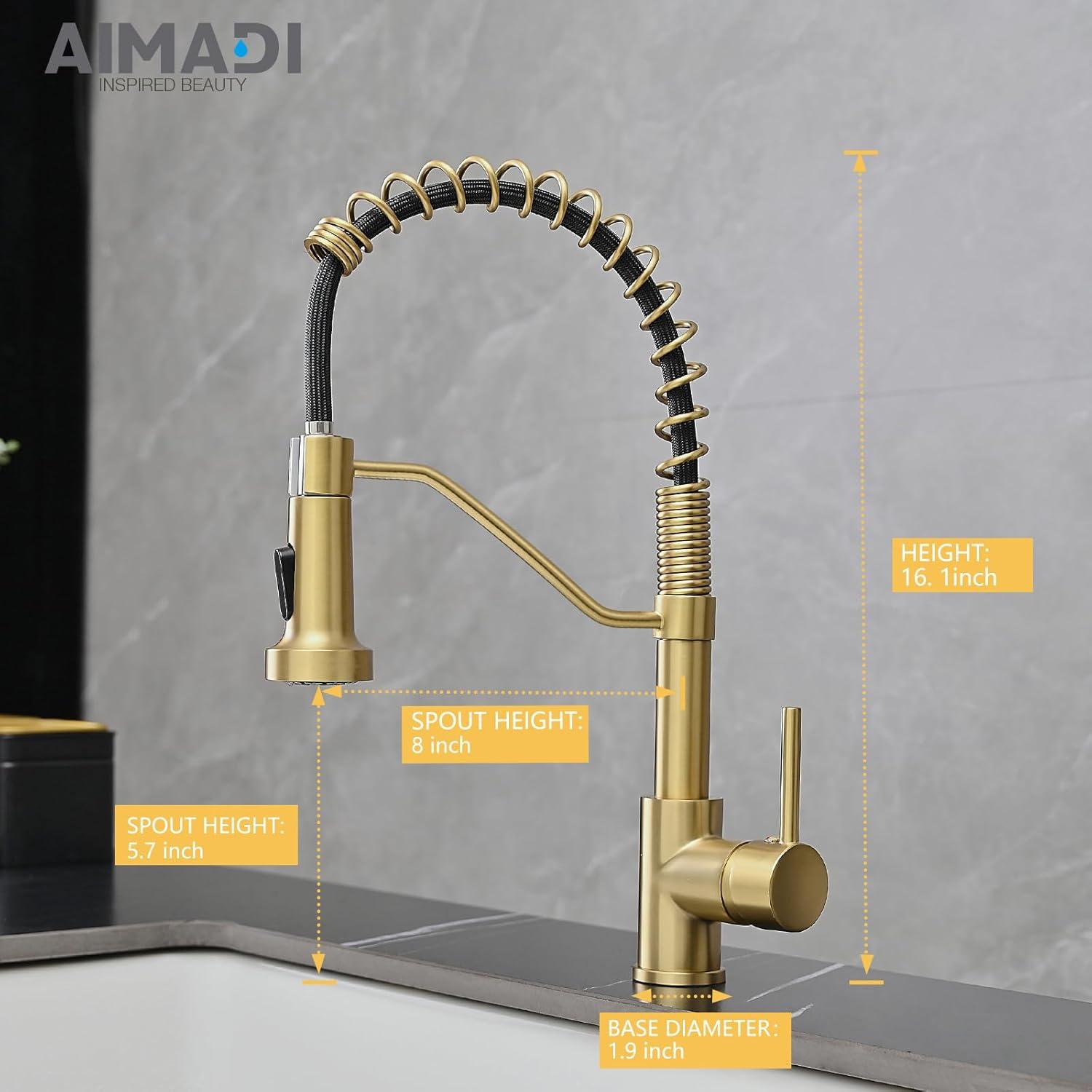 Brushed Gold Brass Kitchen Faucet with Pull-Out Spray