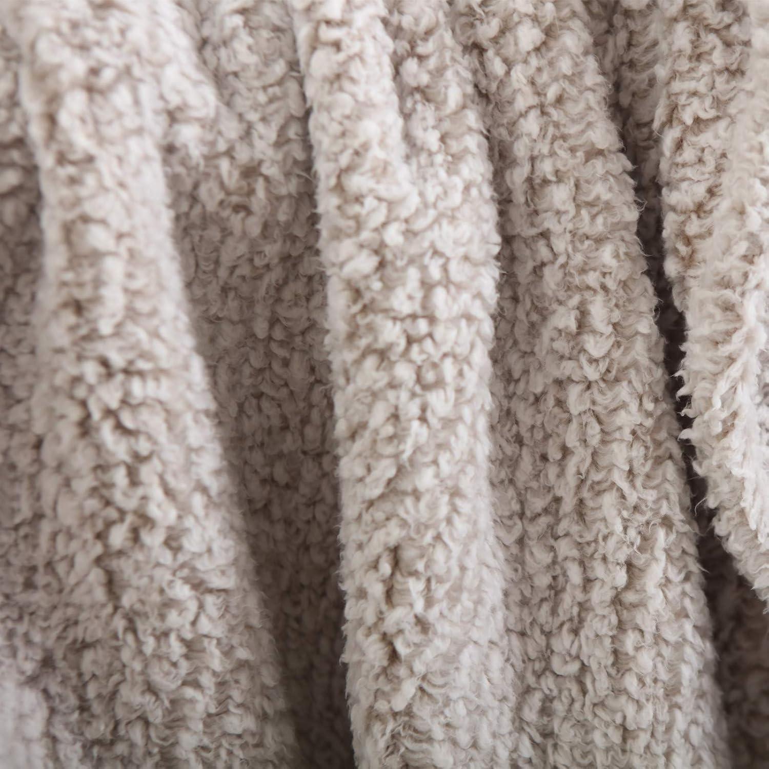 Light Brown Reversible Sherpa Throw Blanket with Tassels