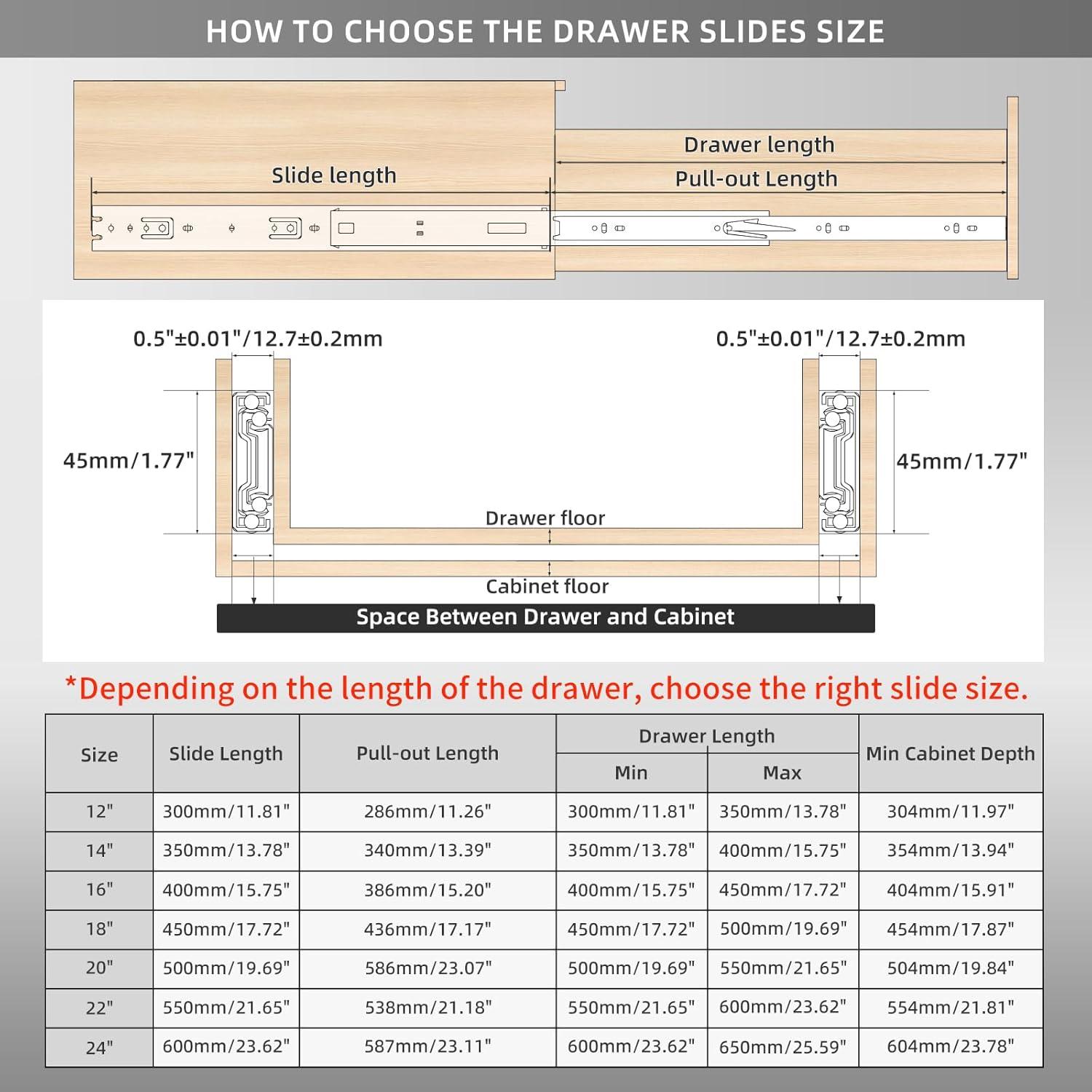 1 Pair Soft Close Stainless Steel Full Extension Drawer Hardware Slides 100 lb Load Capacity Side Mount Ball Bearing Self Close Kitchen Cabinet Rails Dresser Runners(Sliver,14 inch)