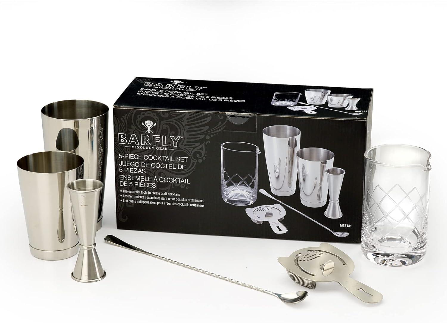 Barfly 6 Piece Essential Deluxe Mixing Cocktail Kit, Stainless Steel