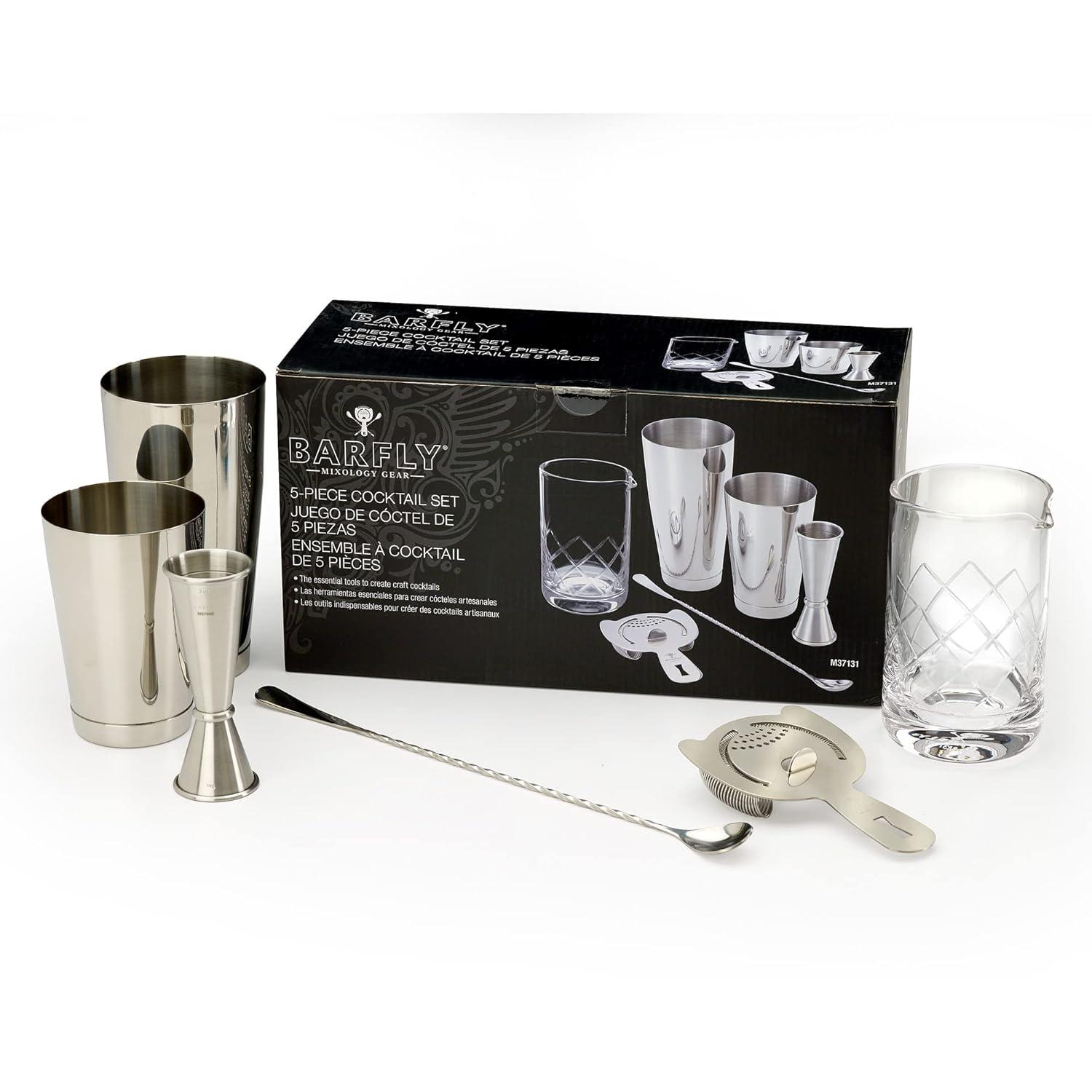 Barfly 6 Piece Essential Deluxe Mixing Cocktail Kit, Stainless Steel