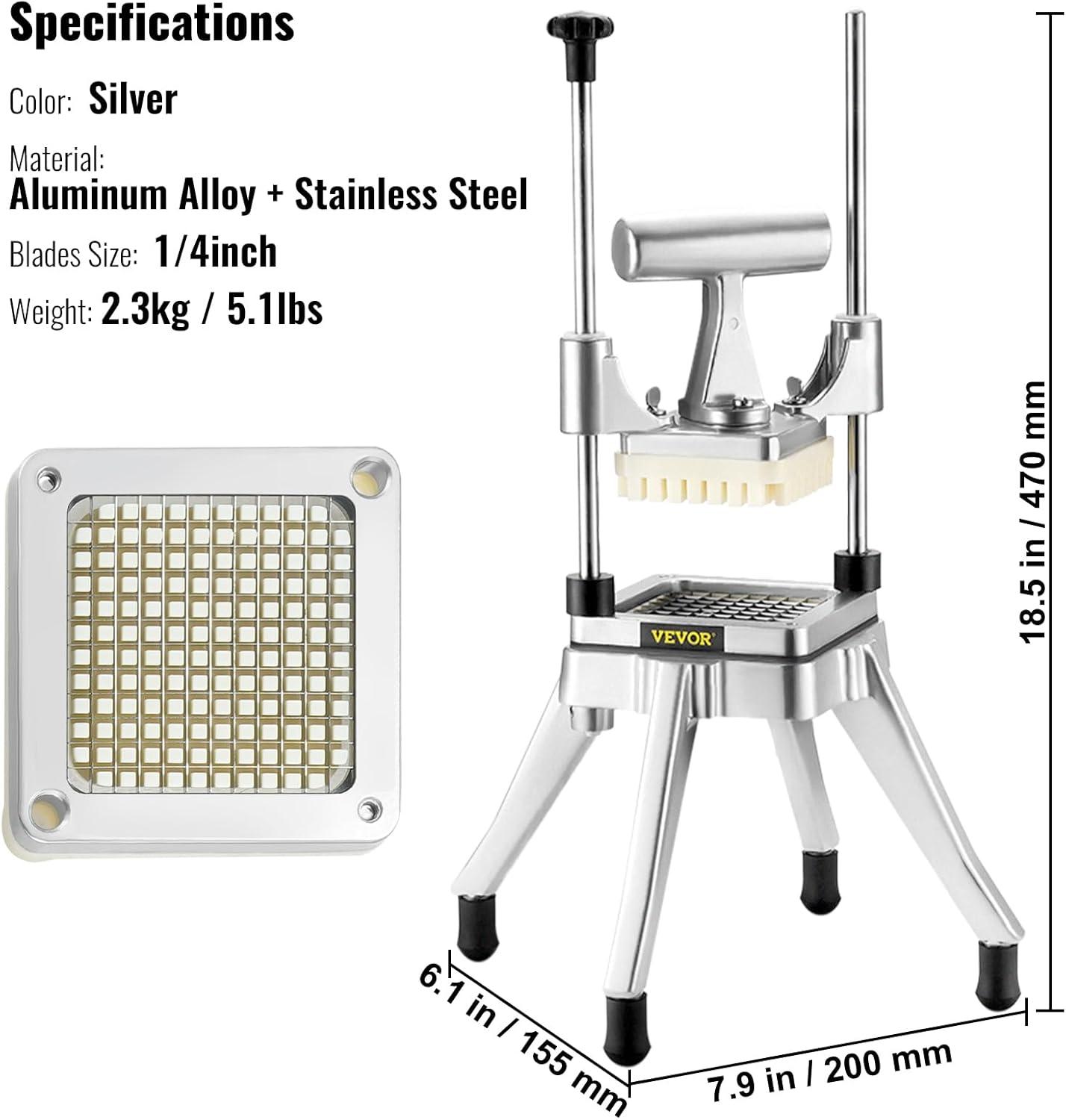 Commercial Silver Aluminum Vegetable and Fruit Chopper with 1/4" Blade