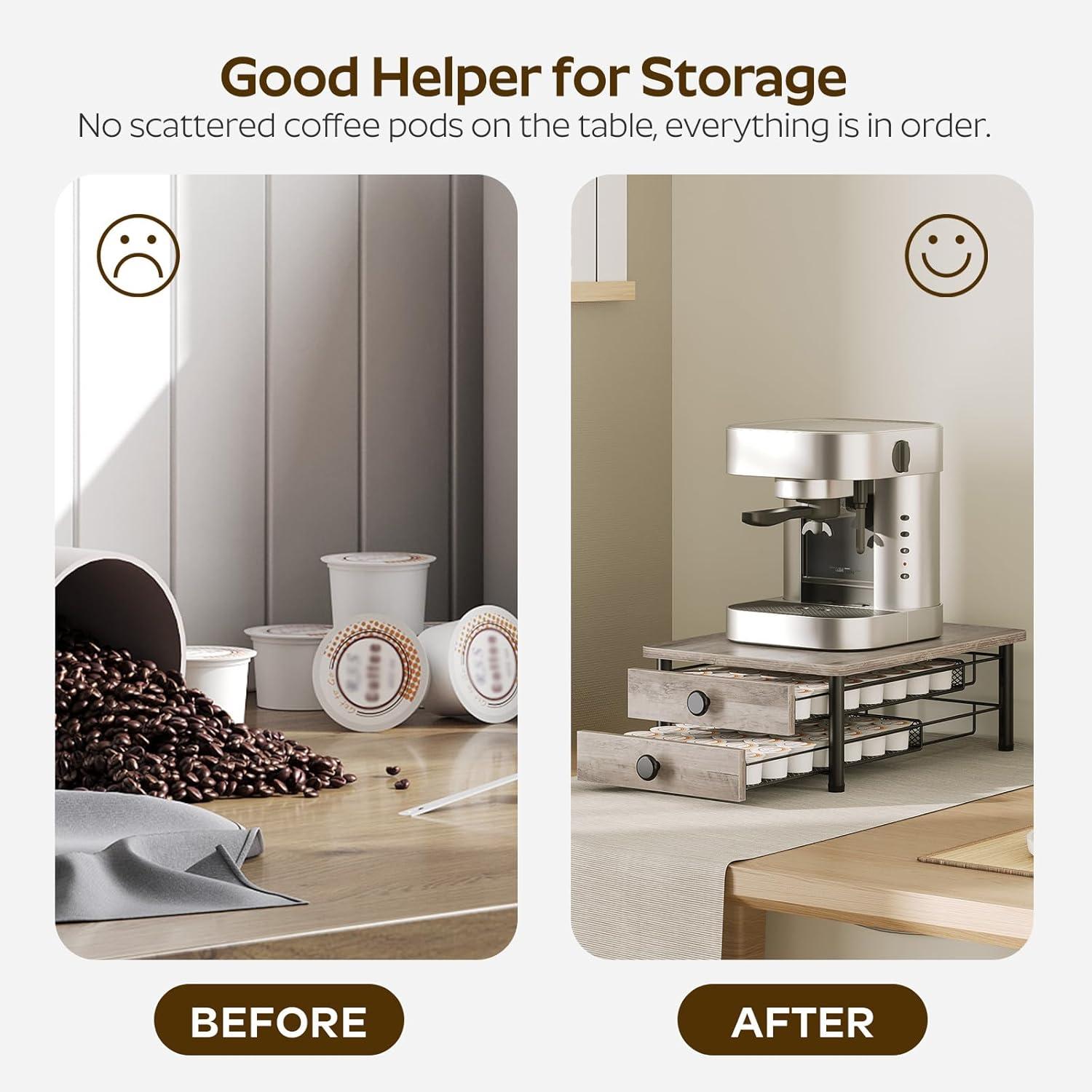 Coffee Pod Drawer Holder, 70 Capacity Coffee Capsule Storage Organizer, 2-Tier Coffee Pod Drawer for K Cup, for Home Kitchen, Greige KH28BG