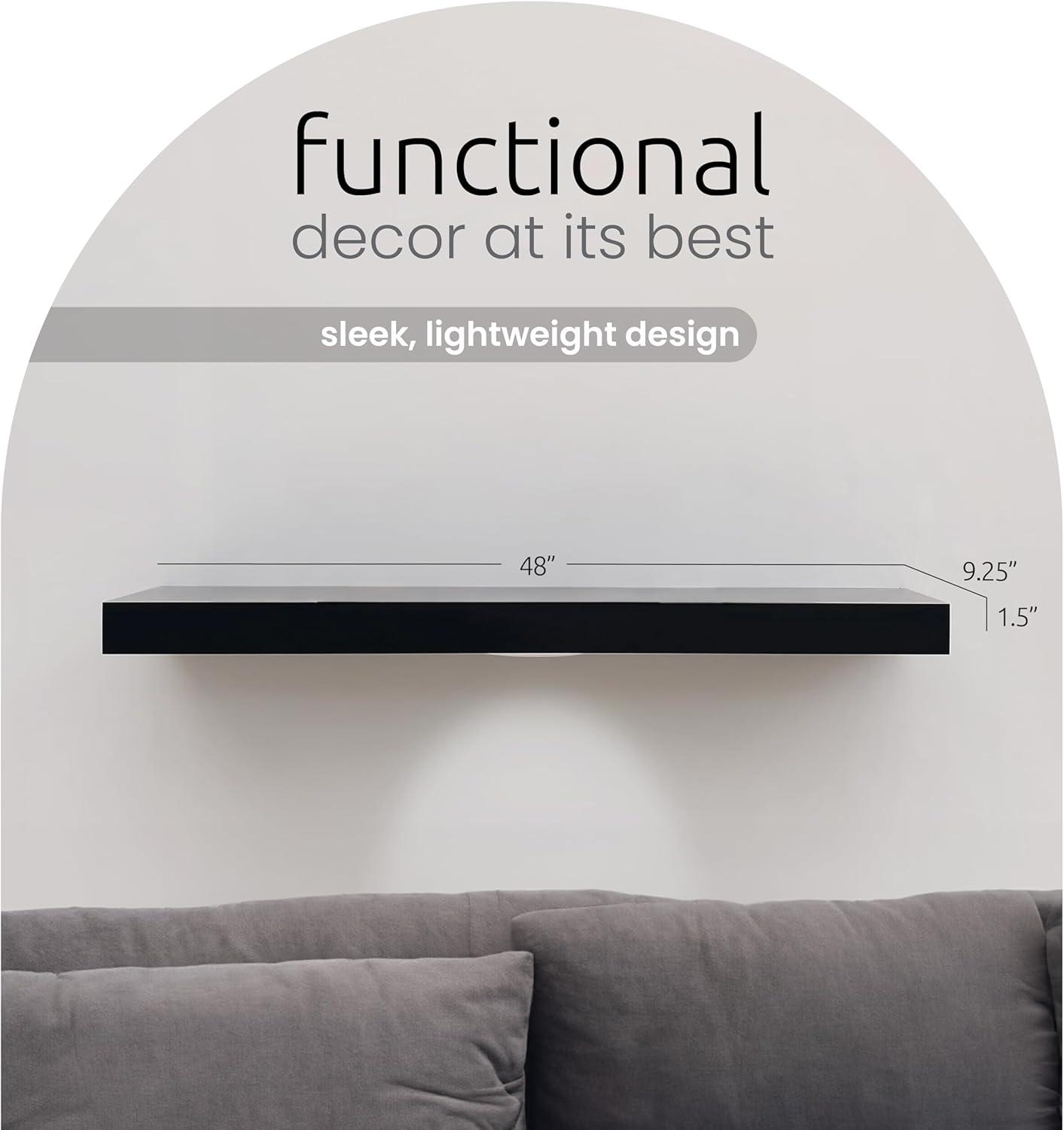 Black MDF Floating Shelf with LED Lights, 48"