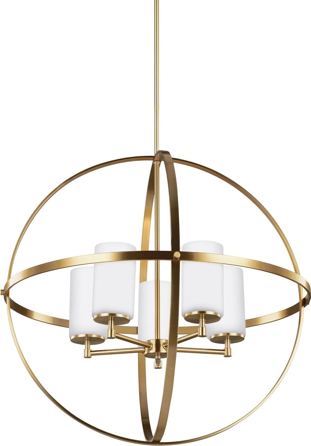 Alturas Modern 5-Light LED Chandelier in Brushed Nickel with Etched Glass