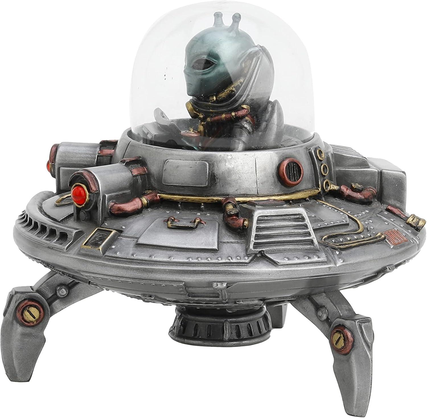 Veronese Design 5 1/8 Inch Tall Flying Saucer UFO Alien Visitor Area 51 Gift Resin Sculpture Home Decor Collectible Figurine