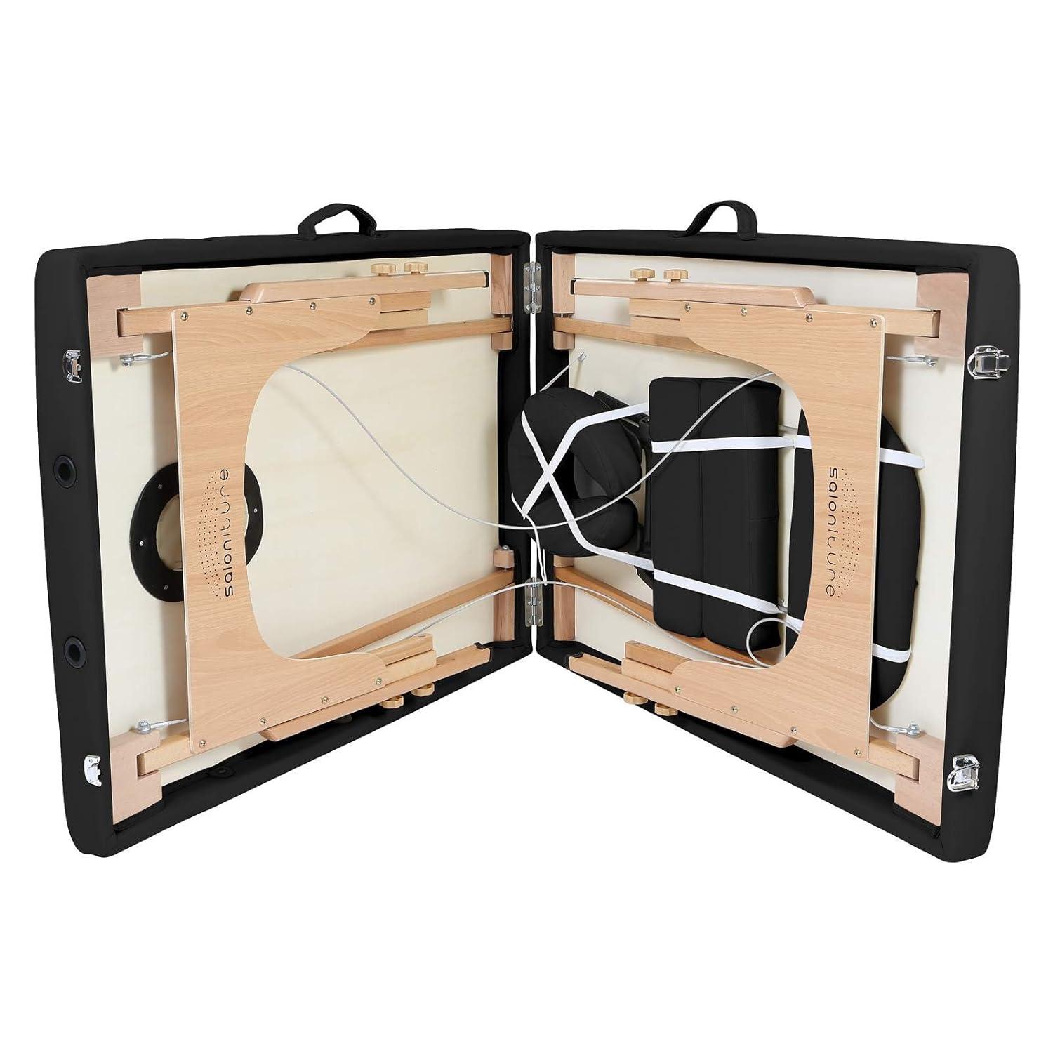 Saloniture Professional Portable Massage Table with Backrest - Black