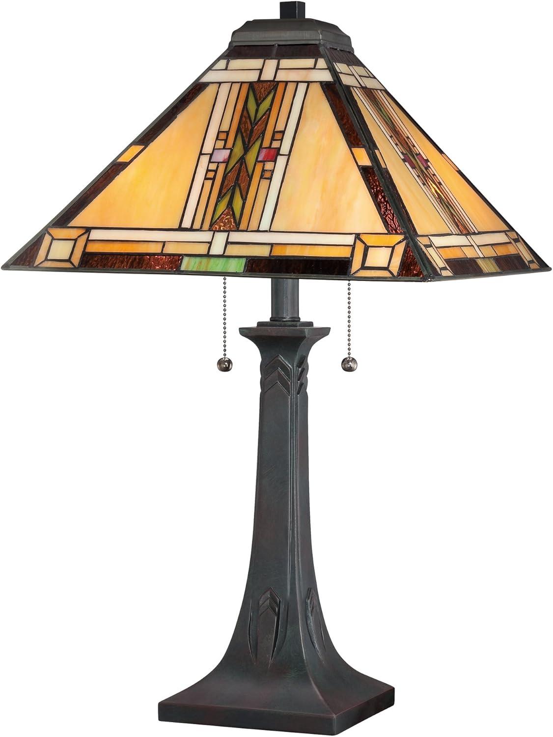 Valiant Bronze 25" Table Lamp with Stained Glass Shade