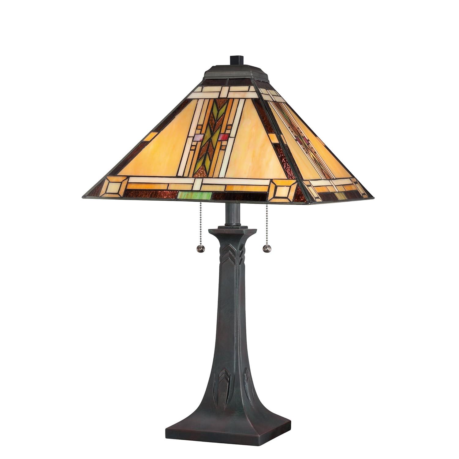Valiant Bronze 25" Table Lamp with Stained Glass Shade