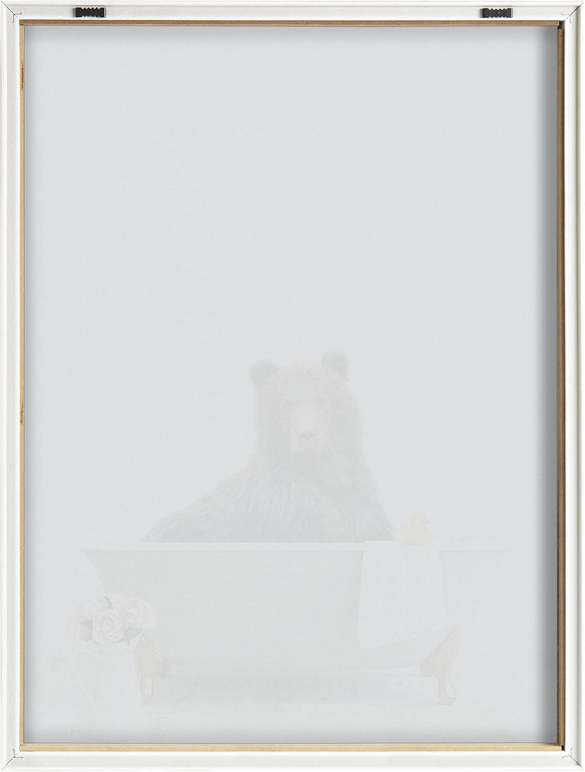 Kate & Laurel All Things Decor 18" x 24" Blake Bear Cottage Bathroom Framed Printed Glass by Amy Peterson Art Studio Natural