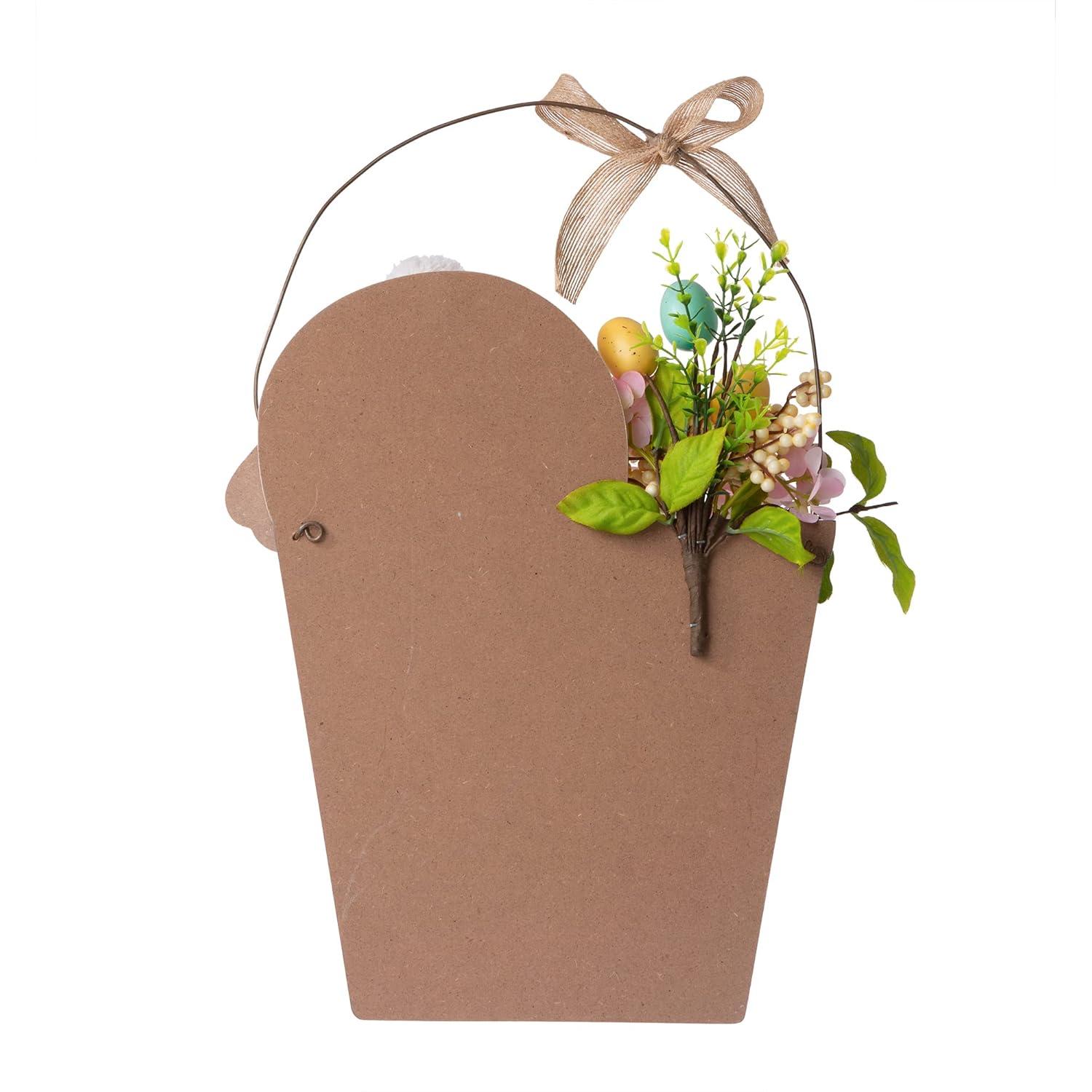 Glitzhome 18 Inch Wooden Easter Bunny Hanging Decoration,"Happy Easter" Rabbit Welcome Sign wood Bunny Eggs Easter Decorations for Door Home Garden Spring Party