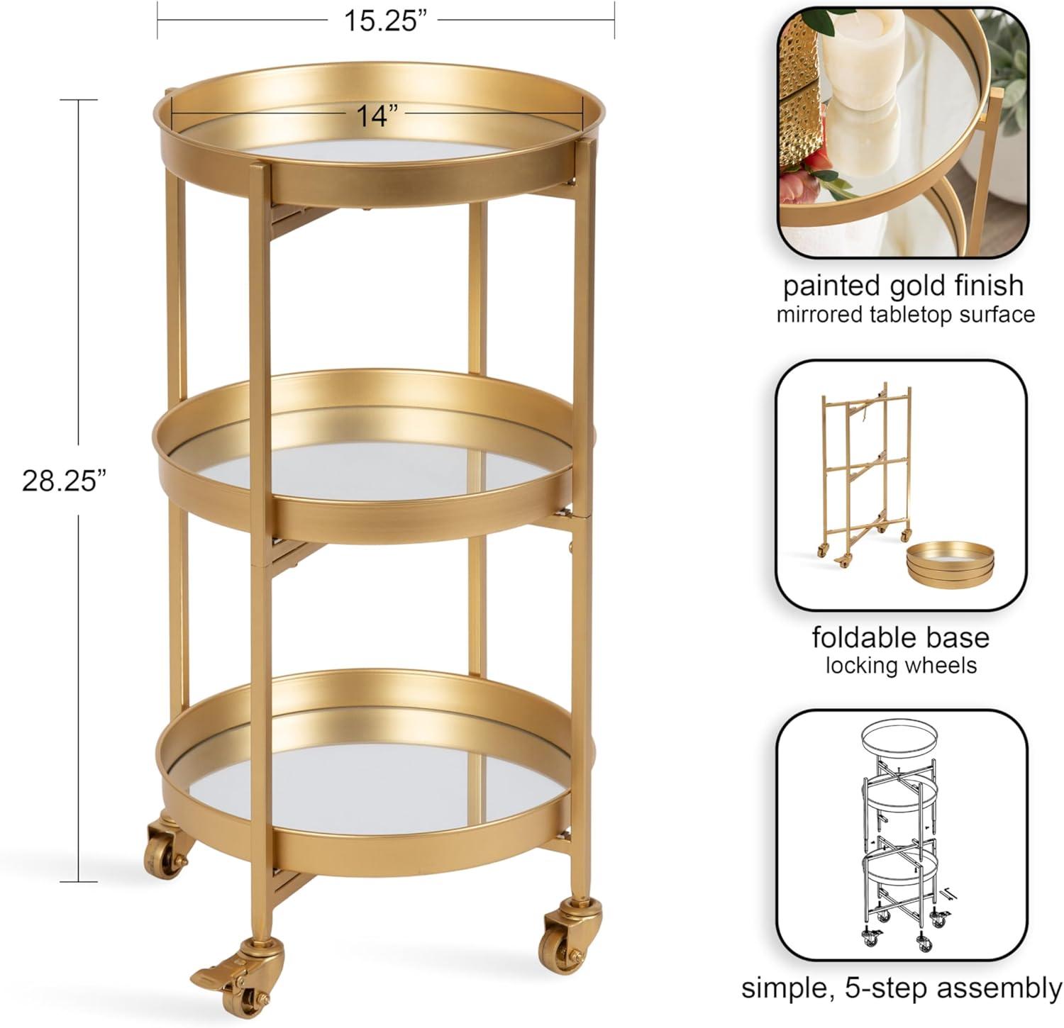 Kate and Laurel Celia Round Metal Bar Cart, 15.25x15.25x28.25, Gold