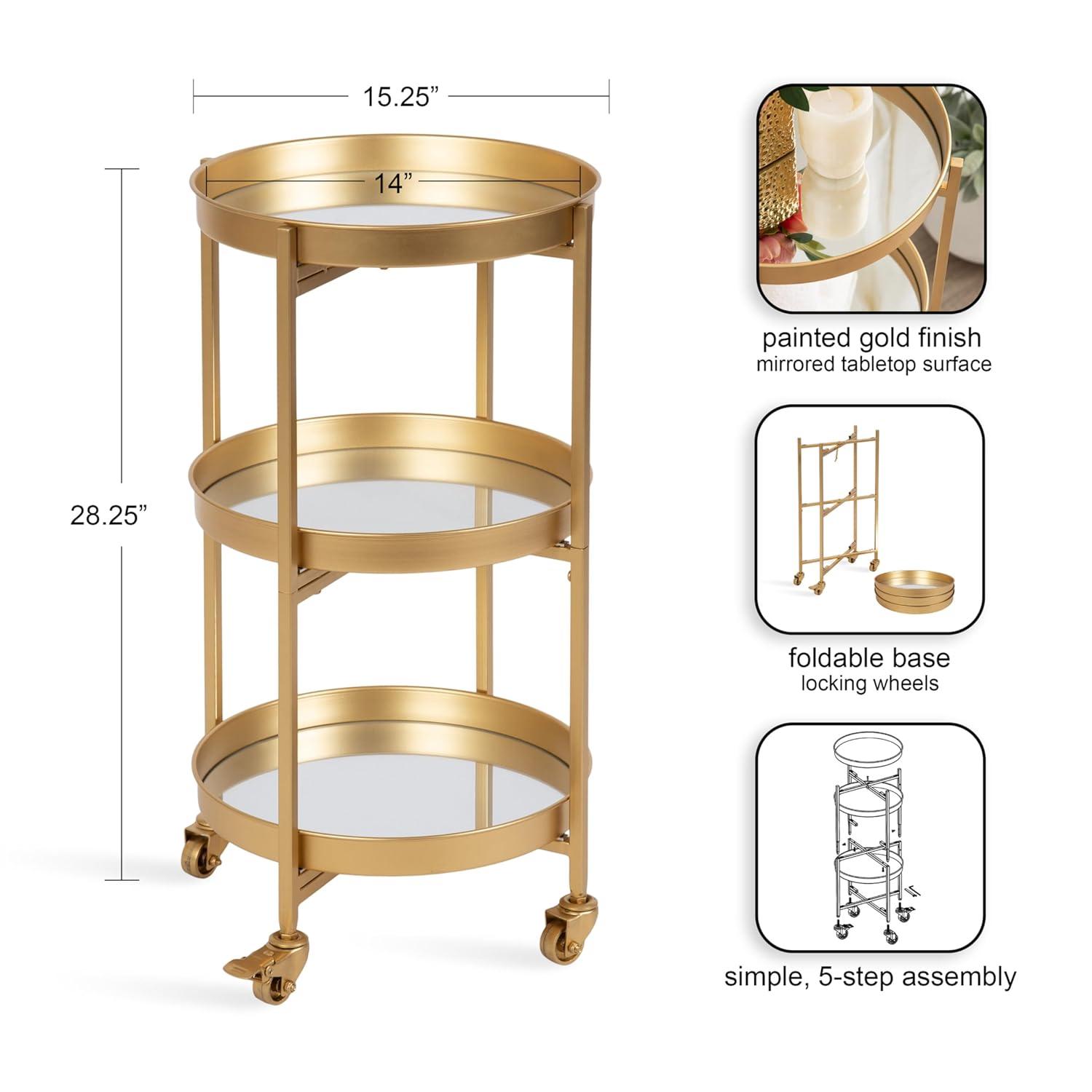 Kate and Laurel Celia Round Metal Bar Cart, 15.25x15.25x28.25, Gold