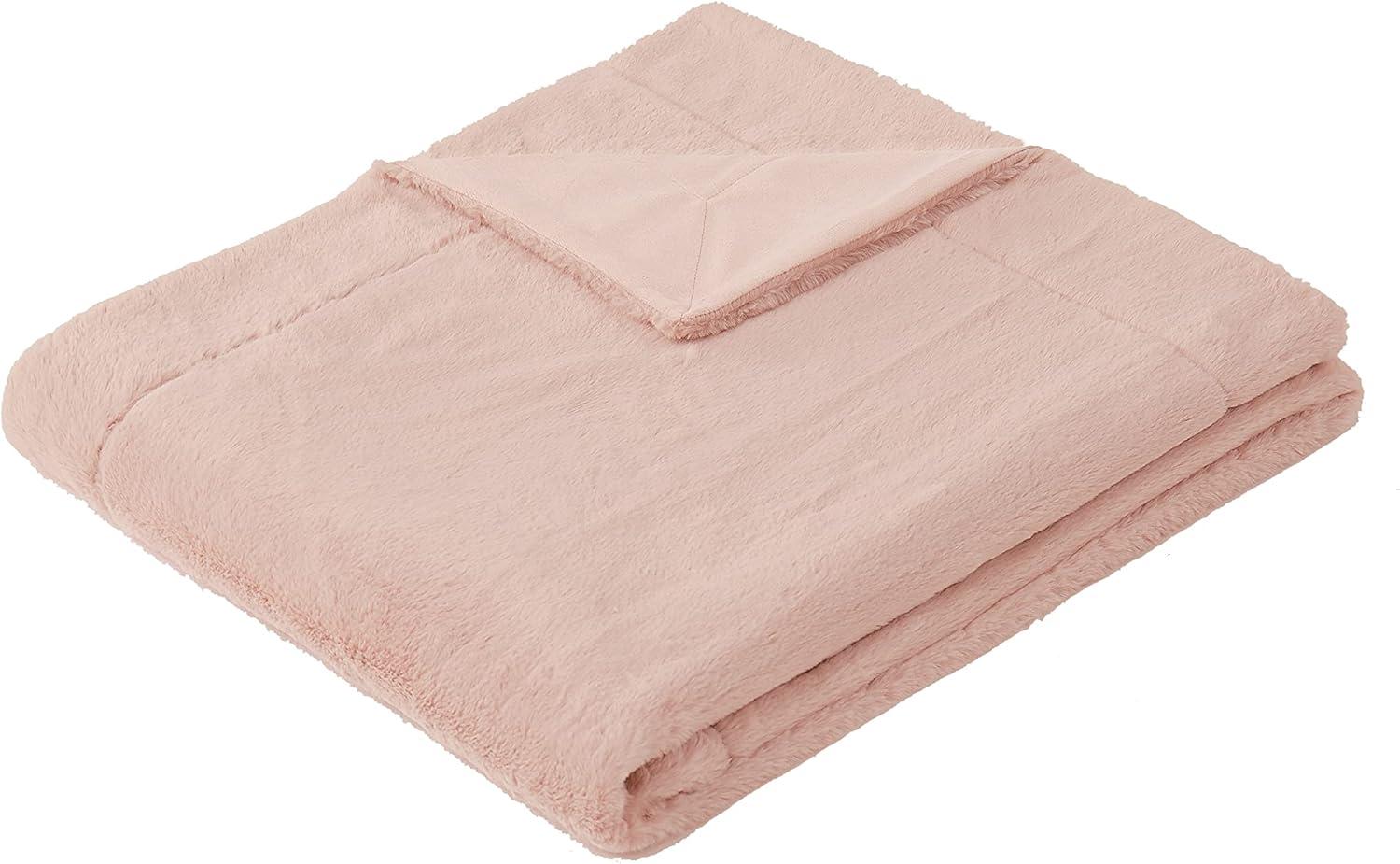 Blush Faux Fur Reversible Winter Throw Blanket 60x70