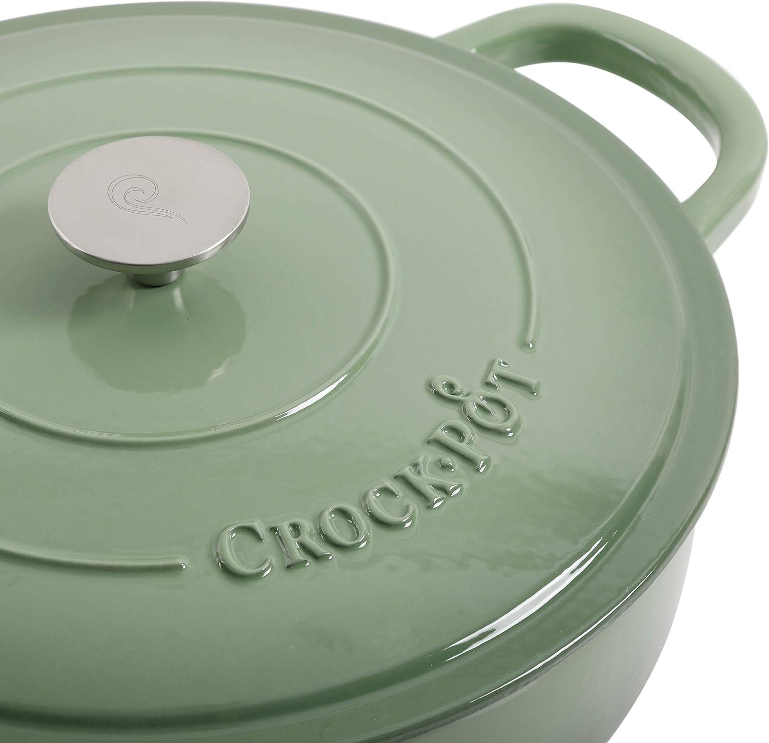 Crockpot Crock Pot Artisan 5qt Round Enamel Cast Iron Braiser Pan in Green