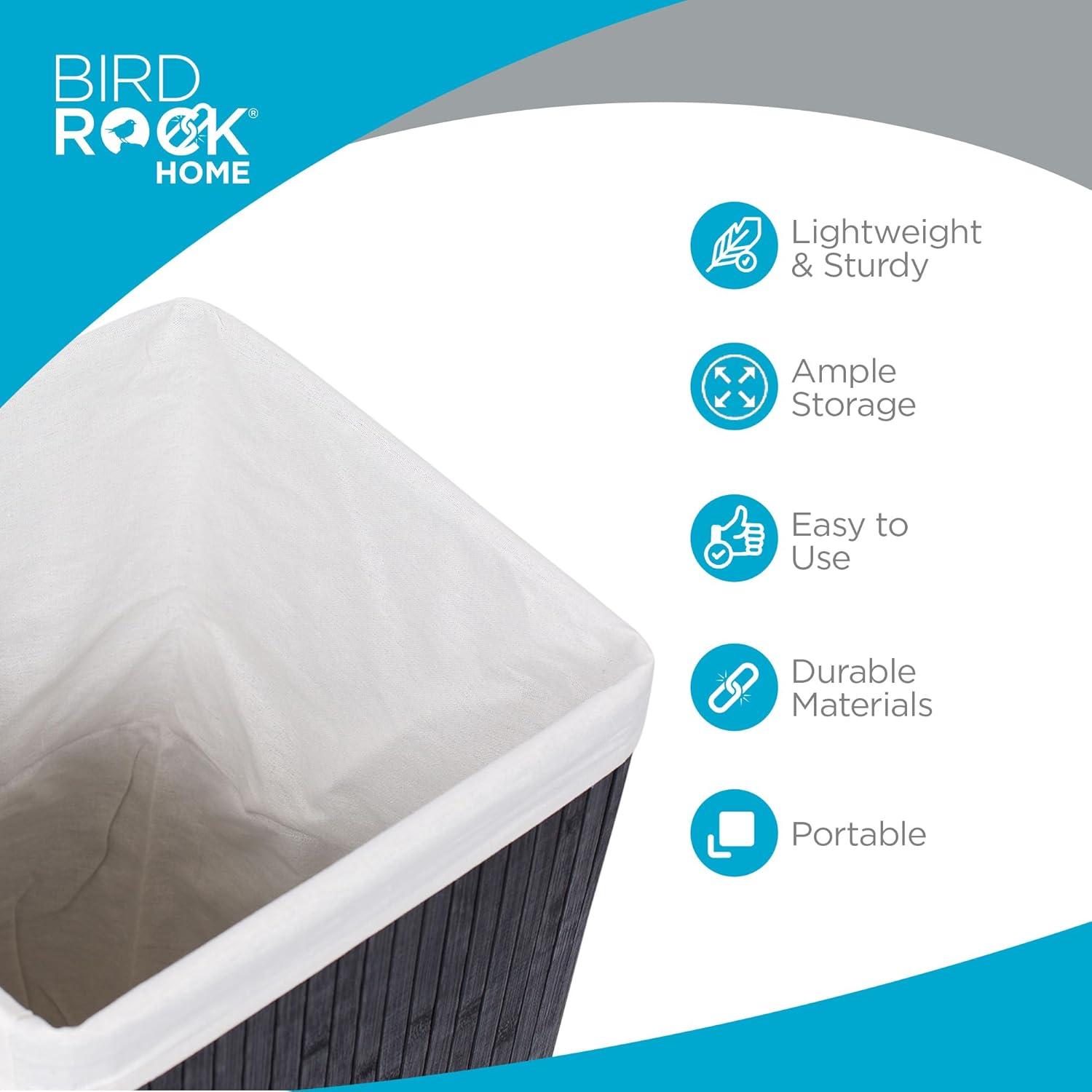 Square Laundry Hamper, Laundry Basket, Bamboo Collapsible Hamper with Lid, String and Cloth Liner for Bedroom, Living Room, Bathroom, Toilet, Hotel, Black