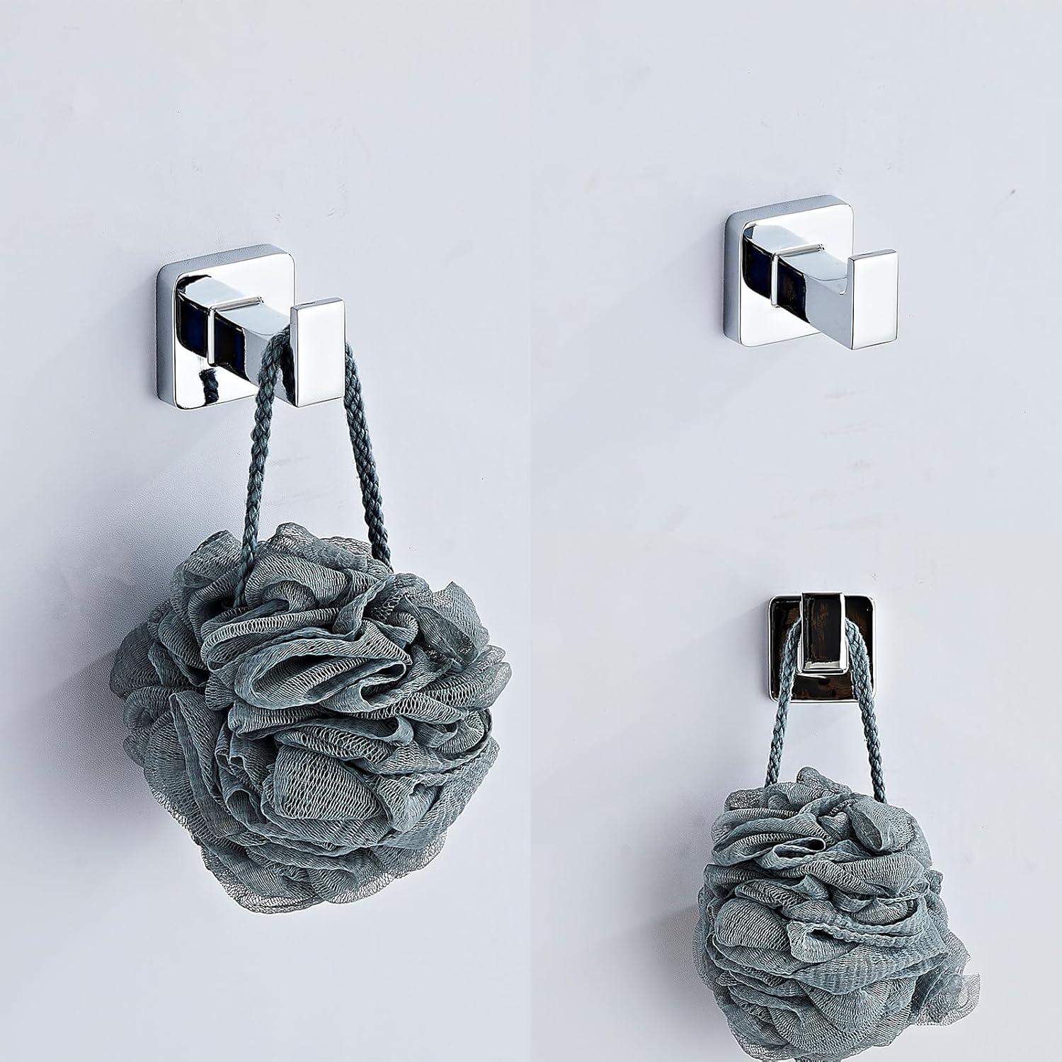 Chrome Bathroom Hardware Set 4 Pieces,Bathroom Accessories Set Stainless Steel Wall Mounted, Hand Towel Bar, Towel Ring, Robe Towel Hooks,Toilet Paper Holder,Towel Bar Set, 23.6 Inch