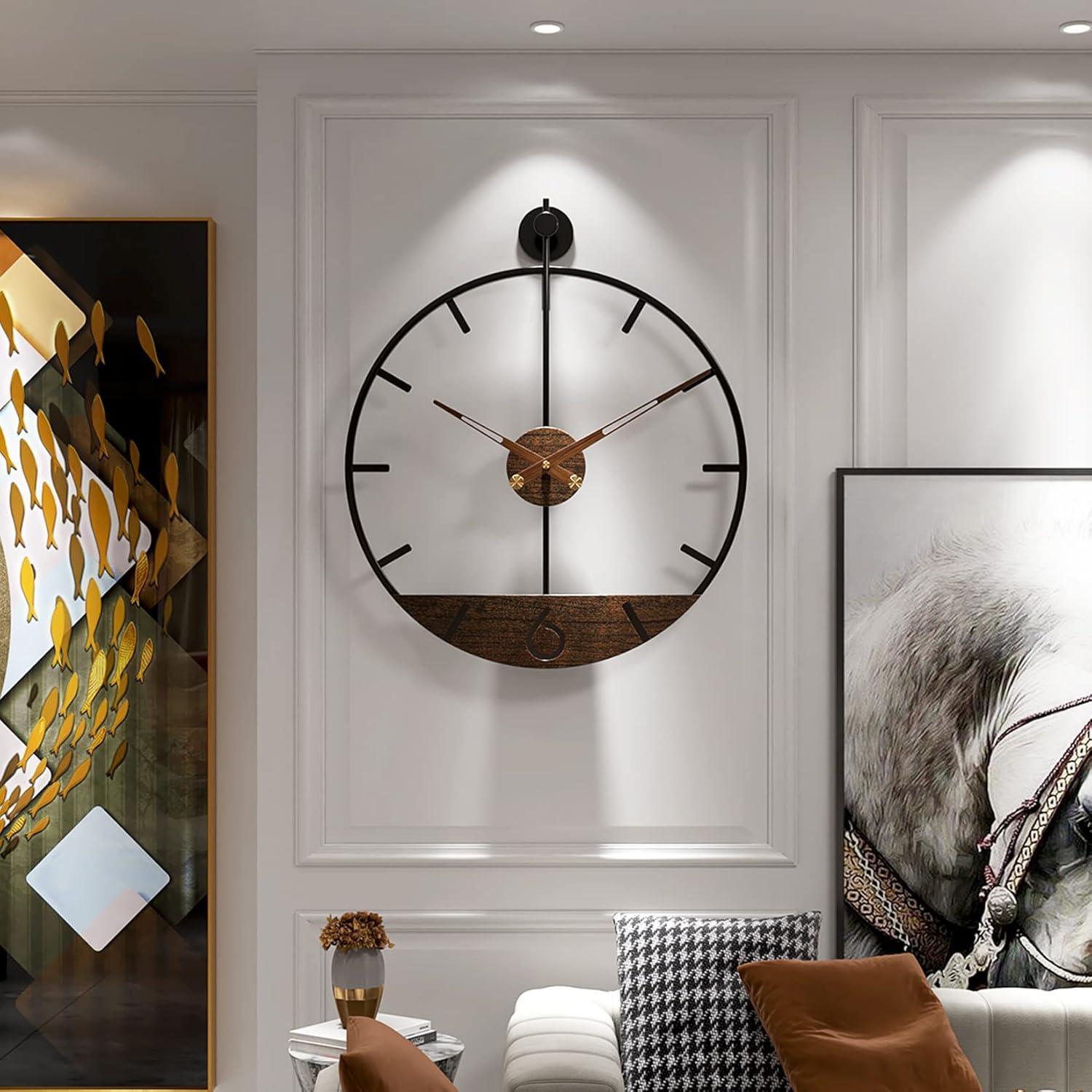 Modern Walnut and Metal Frame Silent 22.5" Wall Clock