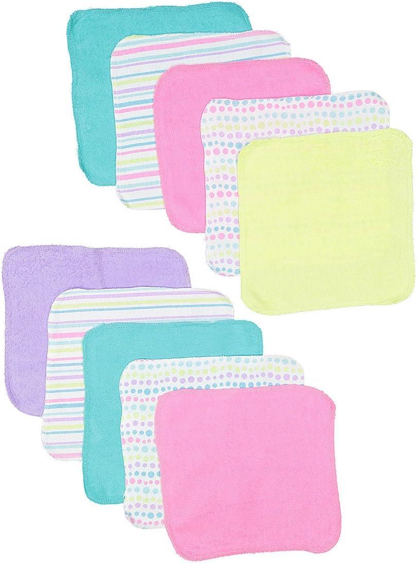 Spasilk Washcloth Wipes Set for Newborns and Infants, Terry Bathtime Essentials, Pack of 10, Pink Stripes