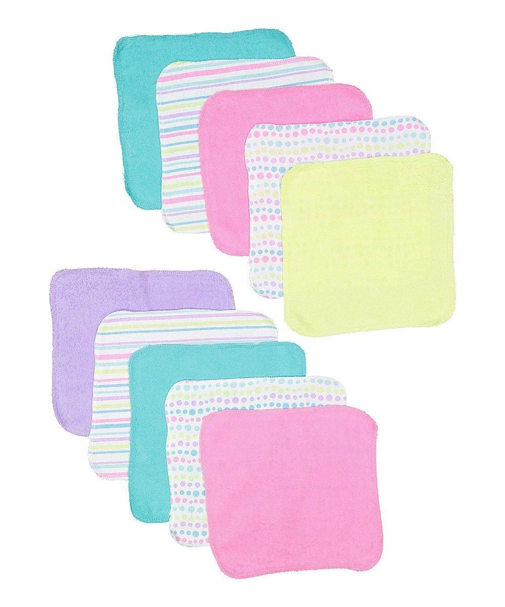 Spasilk Washcloth Wipes Set for Newborns and Infants, Terry Bathtime Essentials, Pack of 10, Pink Stripes