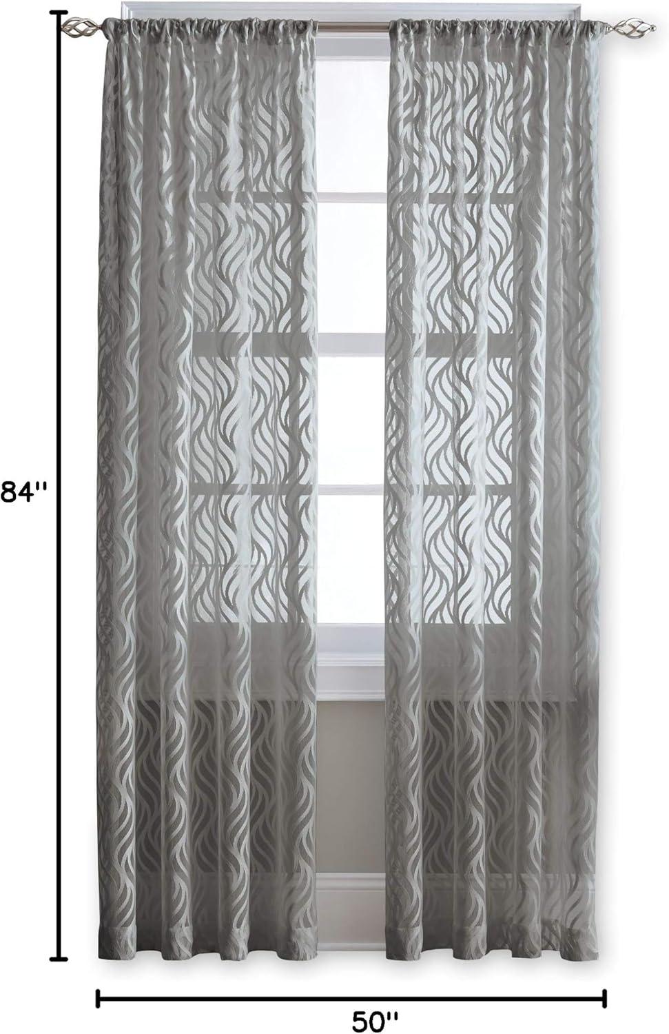 CHF Lyric 84" Rod Pocket Sheer Curtain Panel, Knit Flame Ogee , Gray, Adult