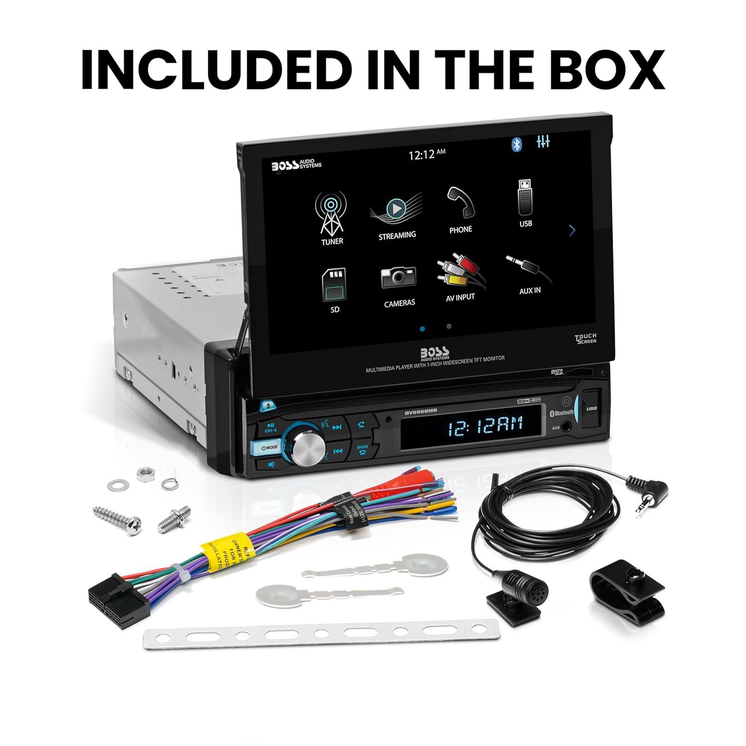 BOSS Audio Systems BV9968MB Car Stereo – Single Din, 7 inch Touchscreen, Bluetooth, No CD DVD Player, AM/FM Radio Receiver