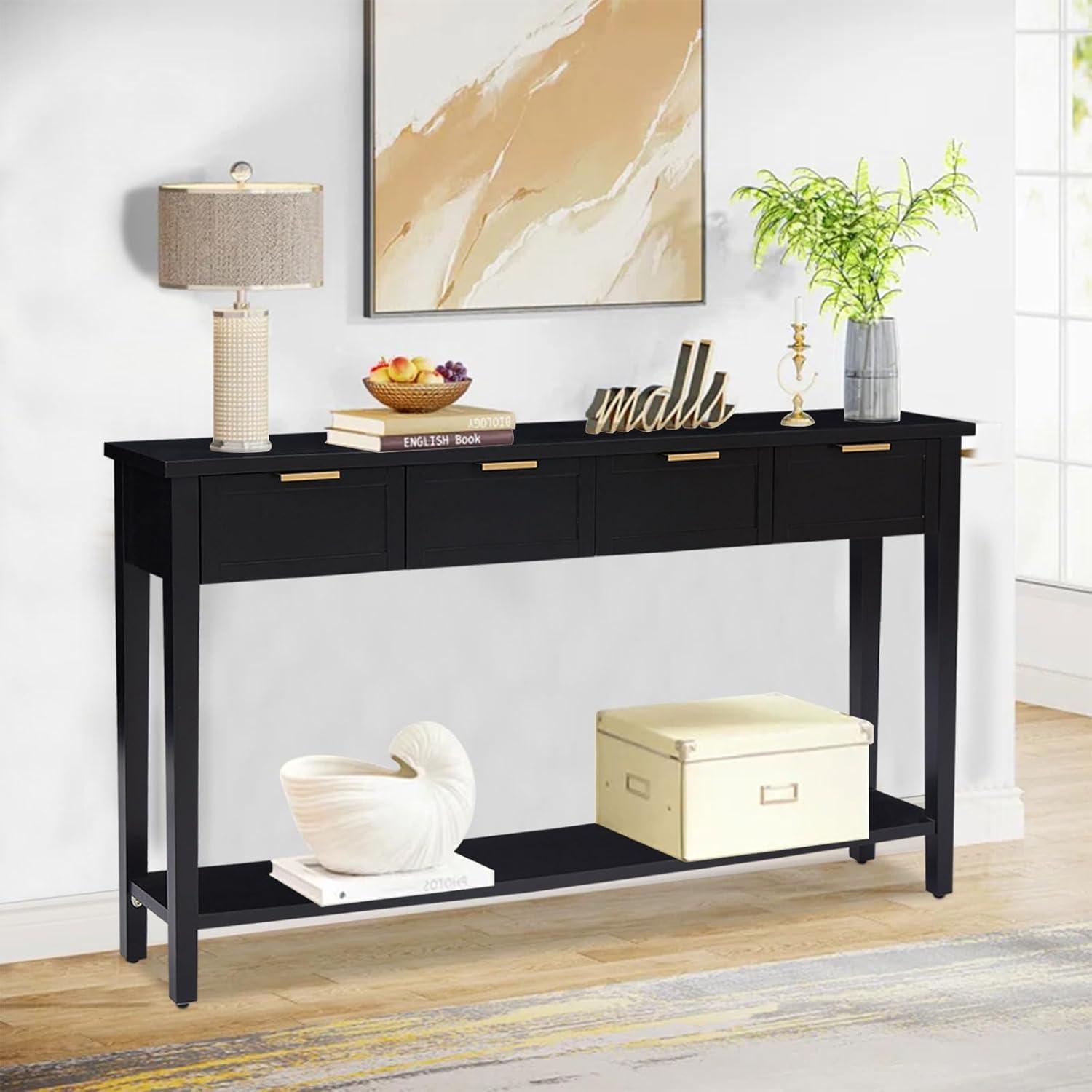 Kinfant Morden Console Table with Drawers, Narrow Sofa Table with Storage Shelf for Living Room, Entryway, Hallway, Black