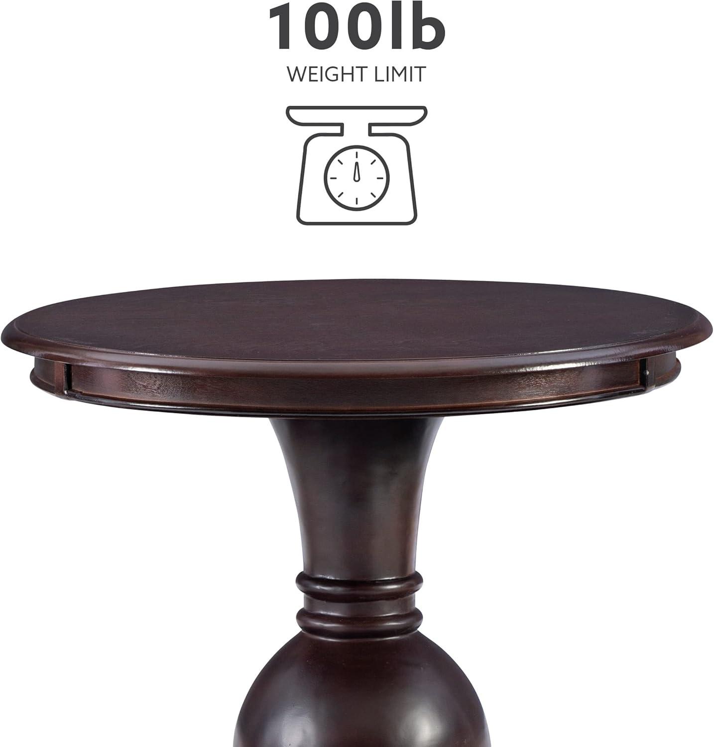 Linon Amelia Round Wood Accent Table Pedestal Base 26.5" High in Espresso