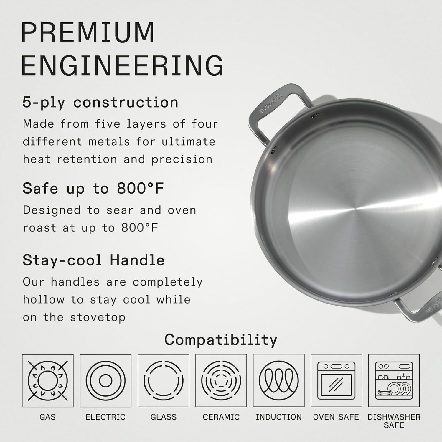 6 Quart Stainless Steel Rondeau Pot with Lid