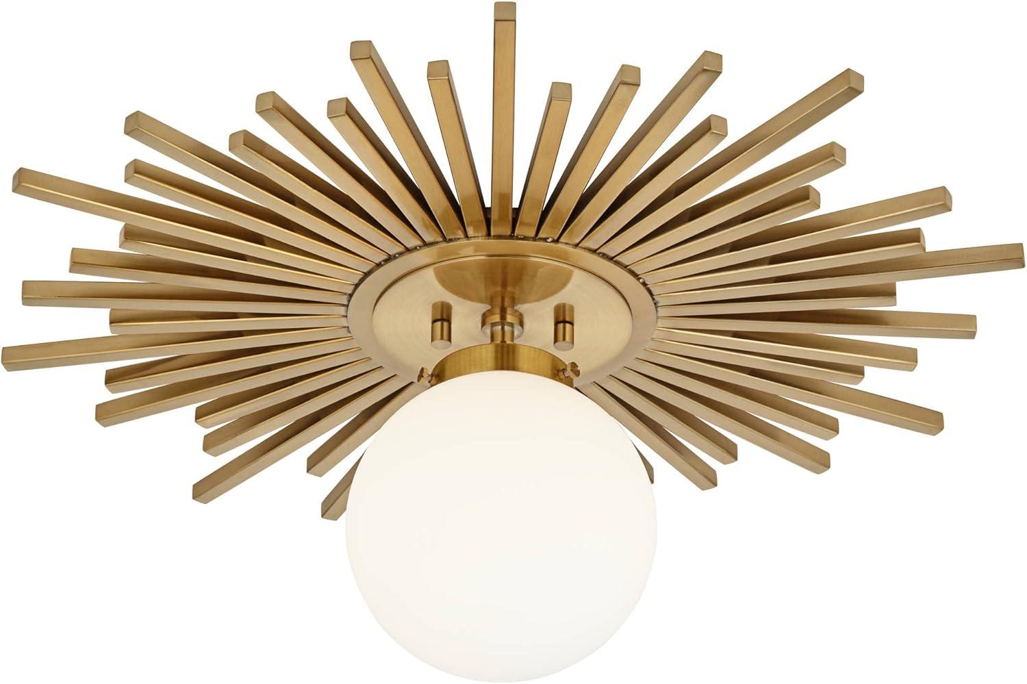 Possini Euro Design Hazel Modern Ceiling Light Semi Flush Mount Fixture 24" Wide Warm Brass White Globe Shade for Bedroom Kitchen Living Room Hallway