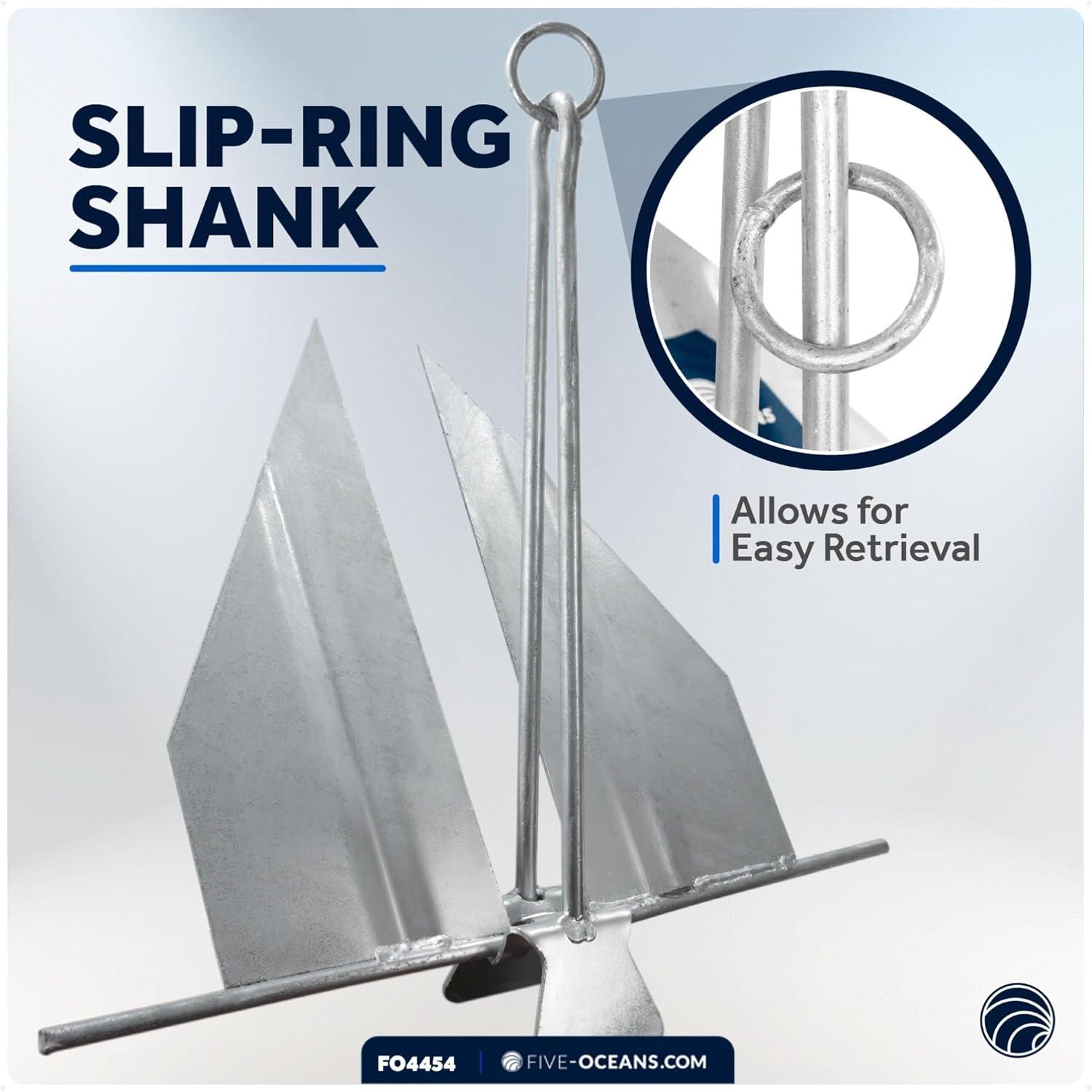 Five Oceans Boat Anchor - Fluke Anchor, 3 Lb, Galvanized Steel Slip Ring Boat Anchor, Boat Anchors, Small Boat Anchor for Kayak, Dinghies Personal Watercraft Paddleboards Canoes Small Boats - FO4554
