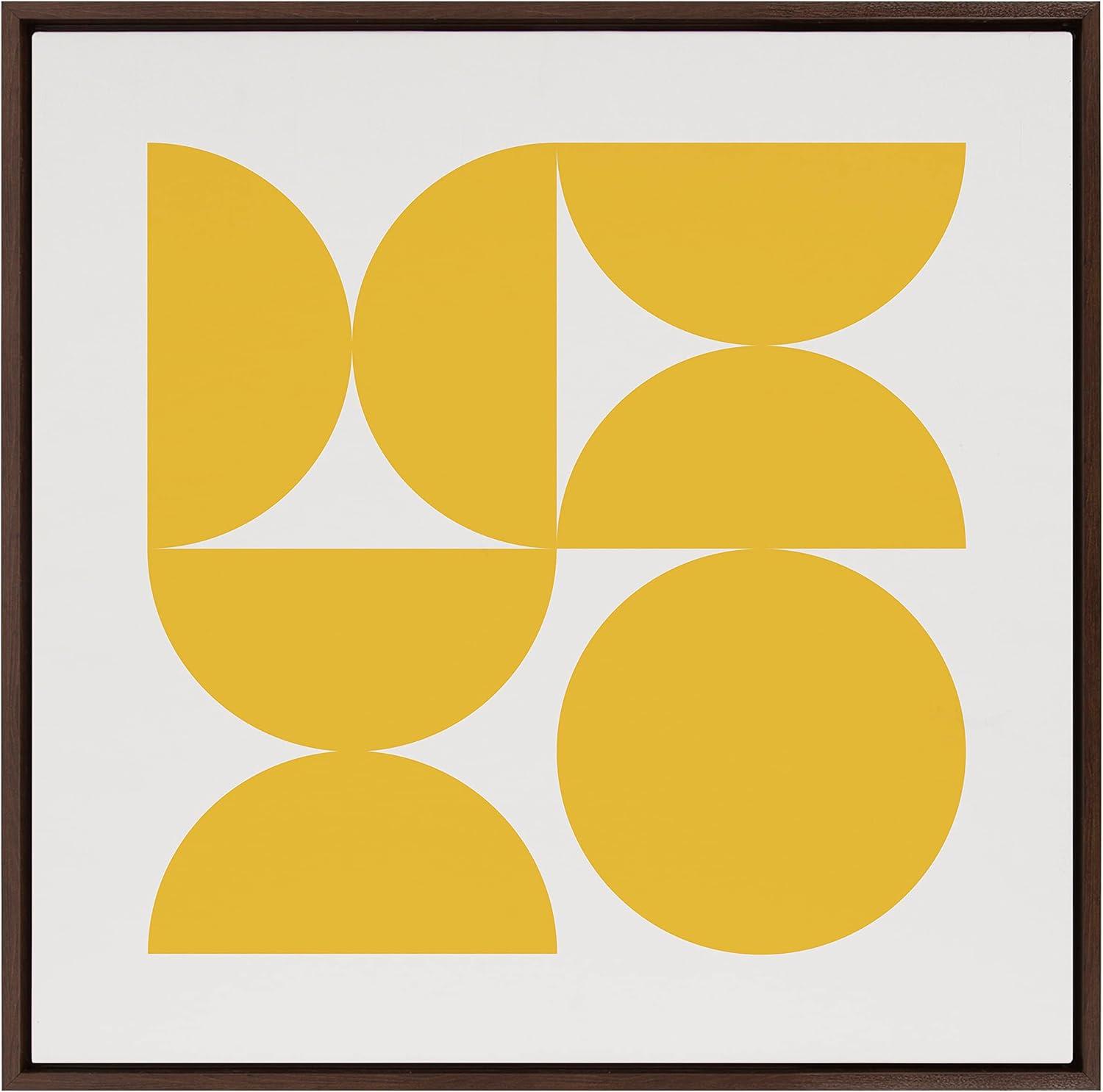 Kate and Laurel Sylvie Bold Vintage Geometric Sunshine Yellow Framed Canvas Wall Art by The Creative Bunch Studio, 30x30 Brown, Mid-Century Modern Design Wall Art