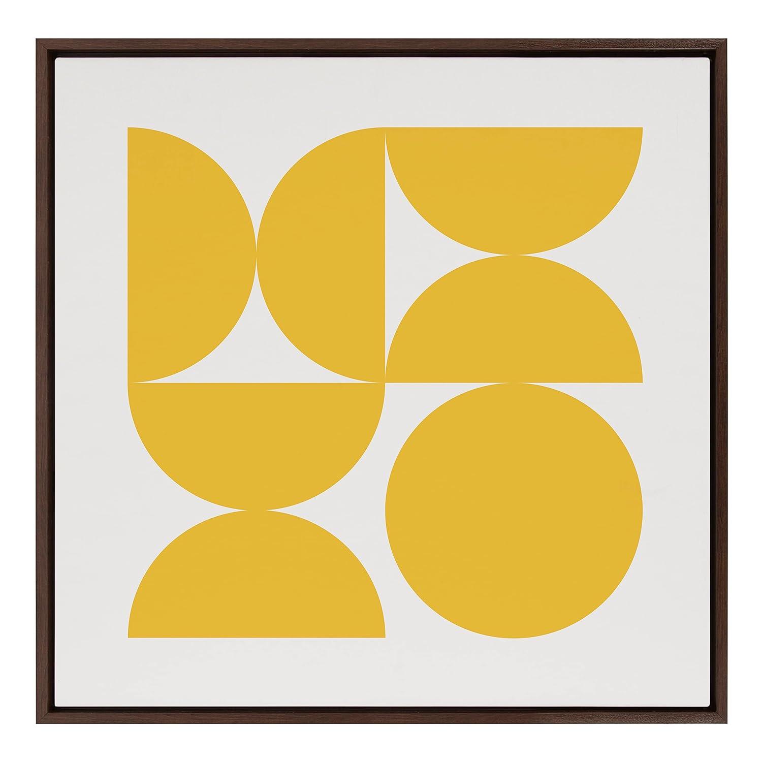 Kate and Laurel Sylvie Bold Vintage Geometric Sunshine Yellow Framed Canvas Wall Art by The Creative Bunch Studio, 30x30 Brown, Mid-Century Modern Design Wall Art
