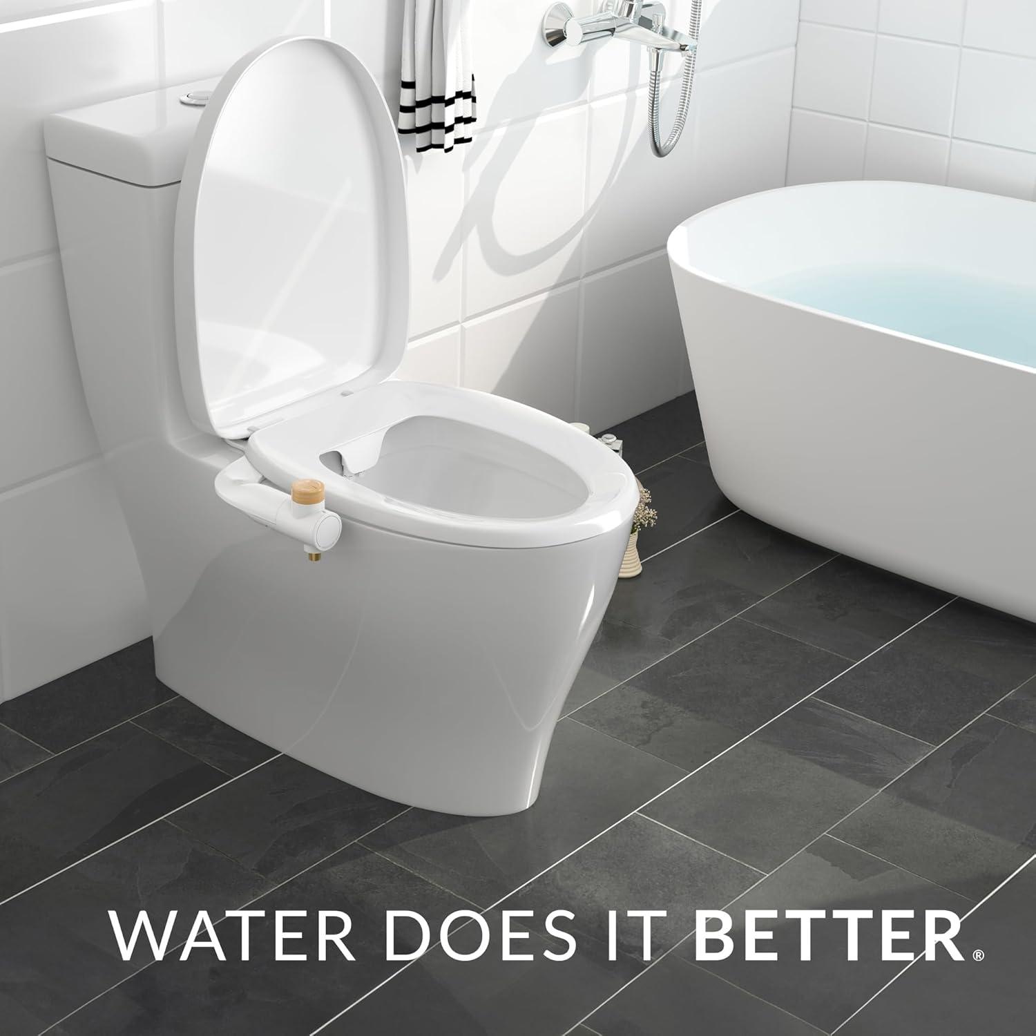 Bio Bidet Essential Bidet Toilet Attachment in White with Dual Nozzle, Fresh Water Spray, Non Electric, Easy to Install, Brass Inlet and Internal Valve,