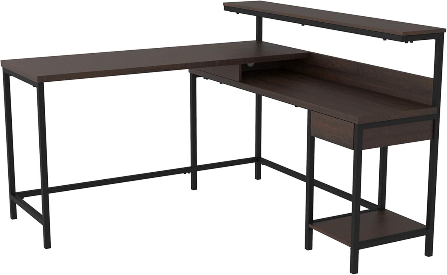 Signature Design by Ashley Casual Camiburg Home Office L-Desk with Storage Warm Brown