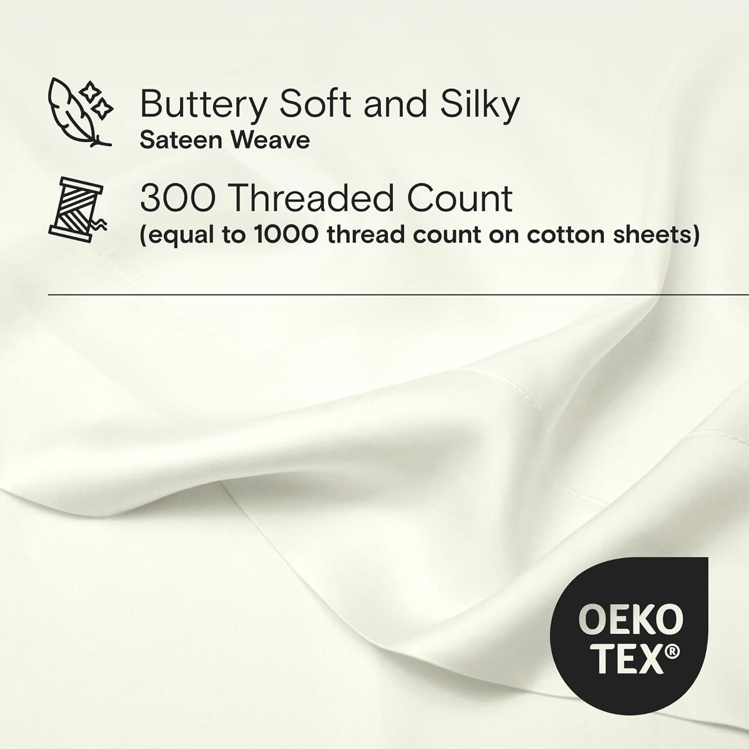 DOZ Bamboo Viscose Sheet Set, Organically Grown Bamboo, Buttery Soft, Cooling, High GSM, Deep Pockets Ivory Queen