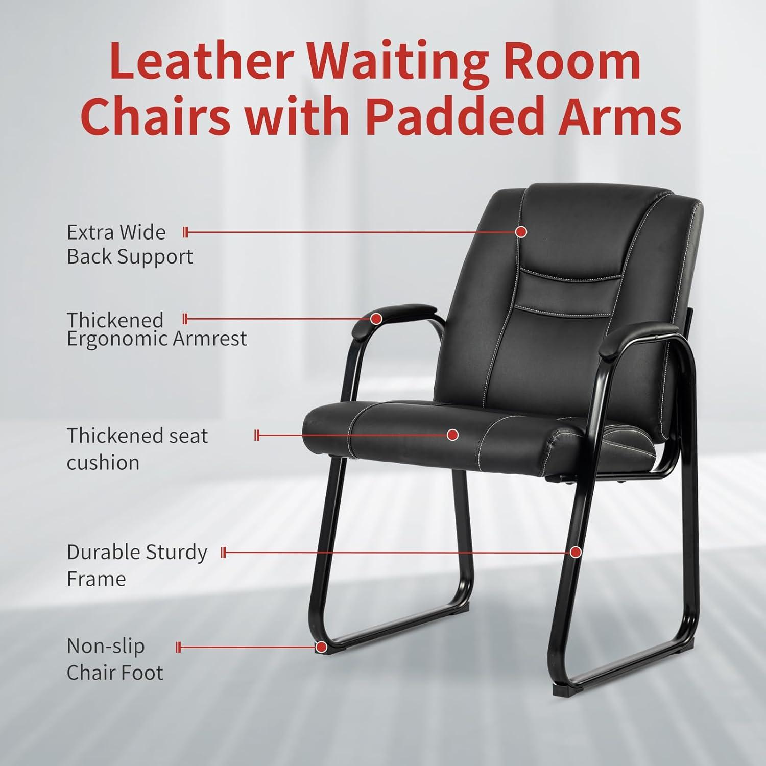 CLATINA Leather Guest Chair with Padded Arm Rest for Reception Office Meeting Conference and Waiting Room Side Office Home,Sled Base,1 pack