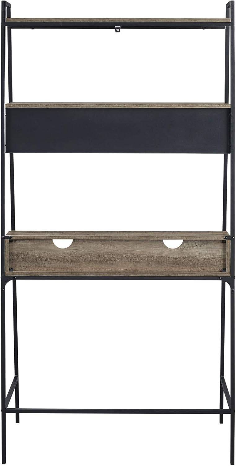 Walker Edison Freya Urban Industrial Ladder Desk with Metal Magnet Board, 36 Inch, Rustic Oak