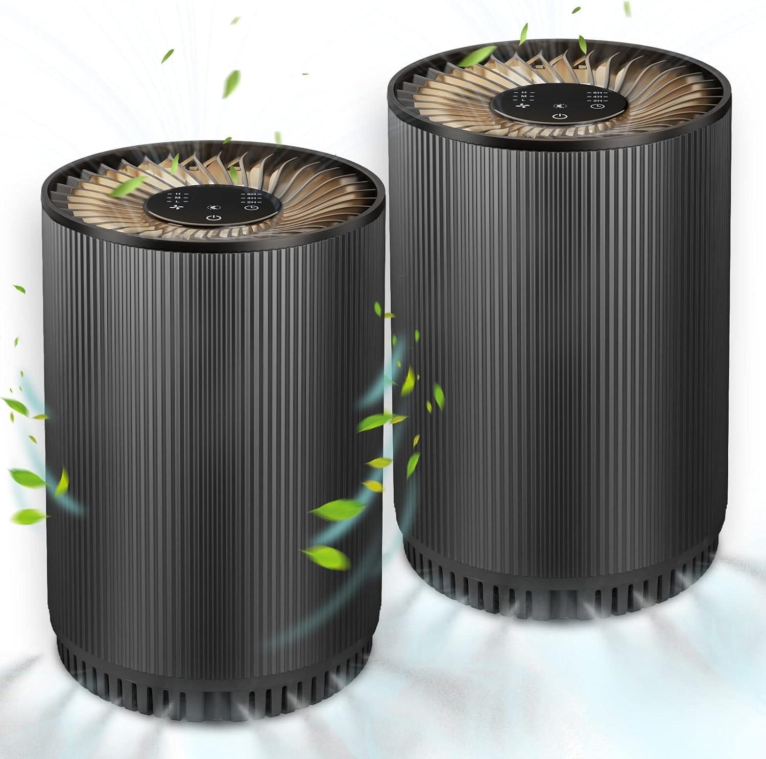 Black HEPA Filter Air Purifiers for Home, 2 Pack