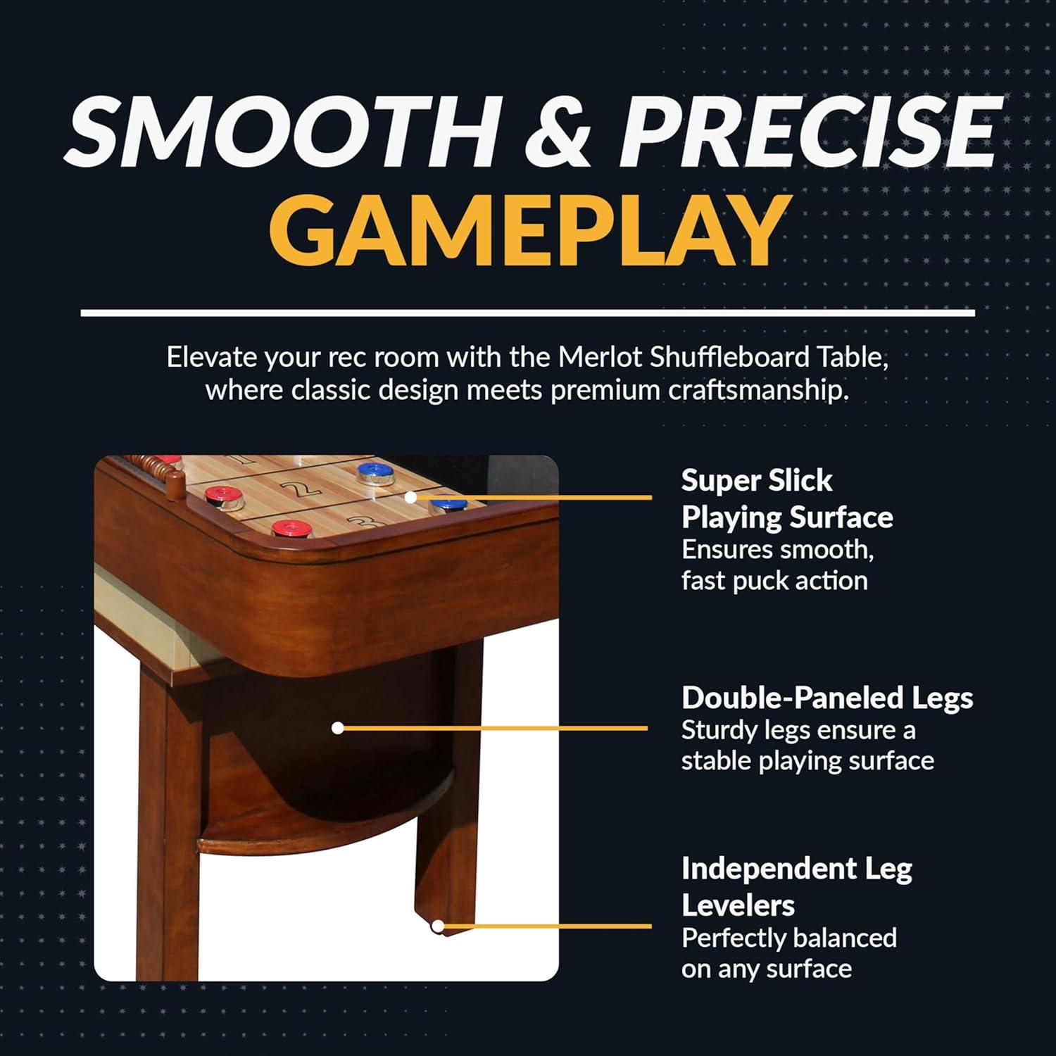 Hathaway Merlot Shuffleboard Table for Family Arcade Game Room - With Lacquer Coated Playfield, Built-In Scorer & Cabinet, Climate Adjusters, Leg Levelers, 8 Pucks, Brush & Wax - Walnut Finish