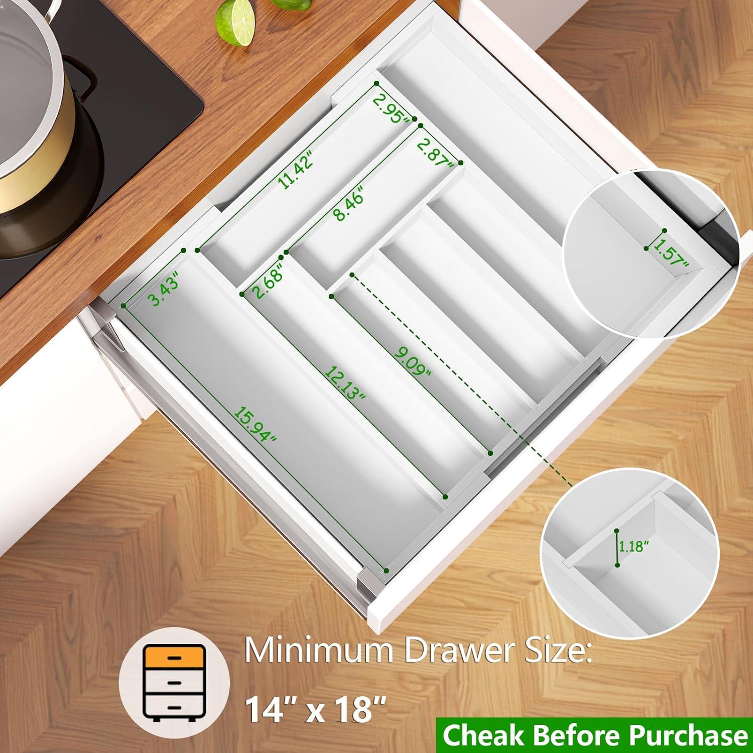 Bamboo Expandable Drawer Organizer For Utensils Holder, Adjustable Cutlery Tray, Wood Drawer Dividers Organizer For Silverware, Flatware, Knives In Kitchen, Bedroom, Living Room