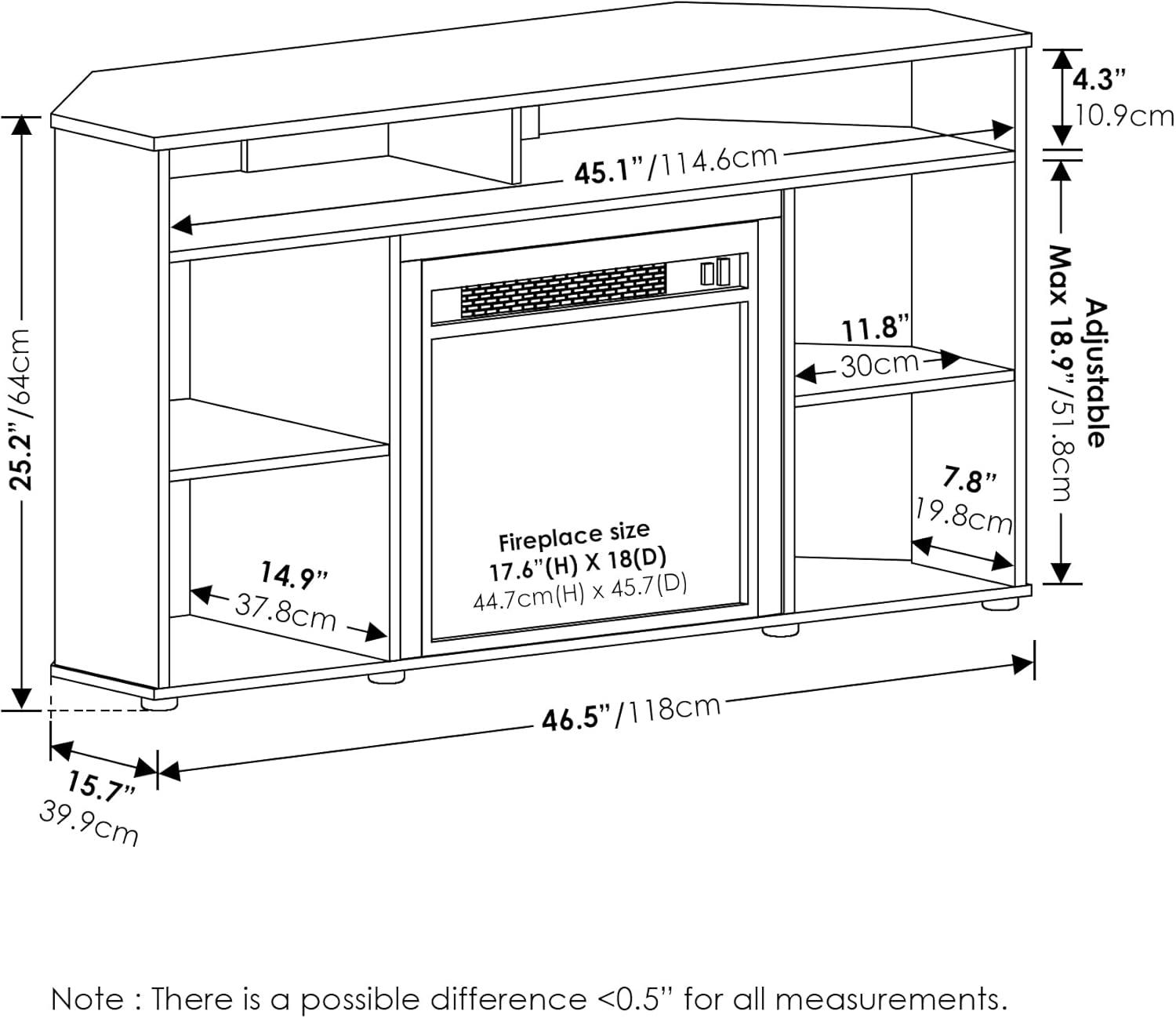 Furinno Jensen Corner TV Stand with Fireplace for TV up to 55 in, Americano