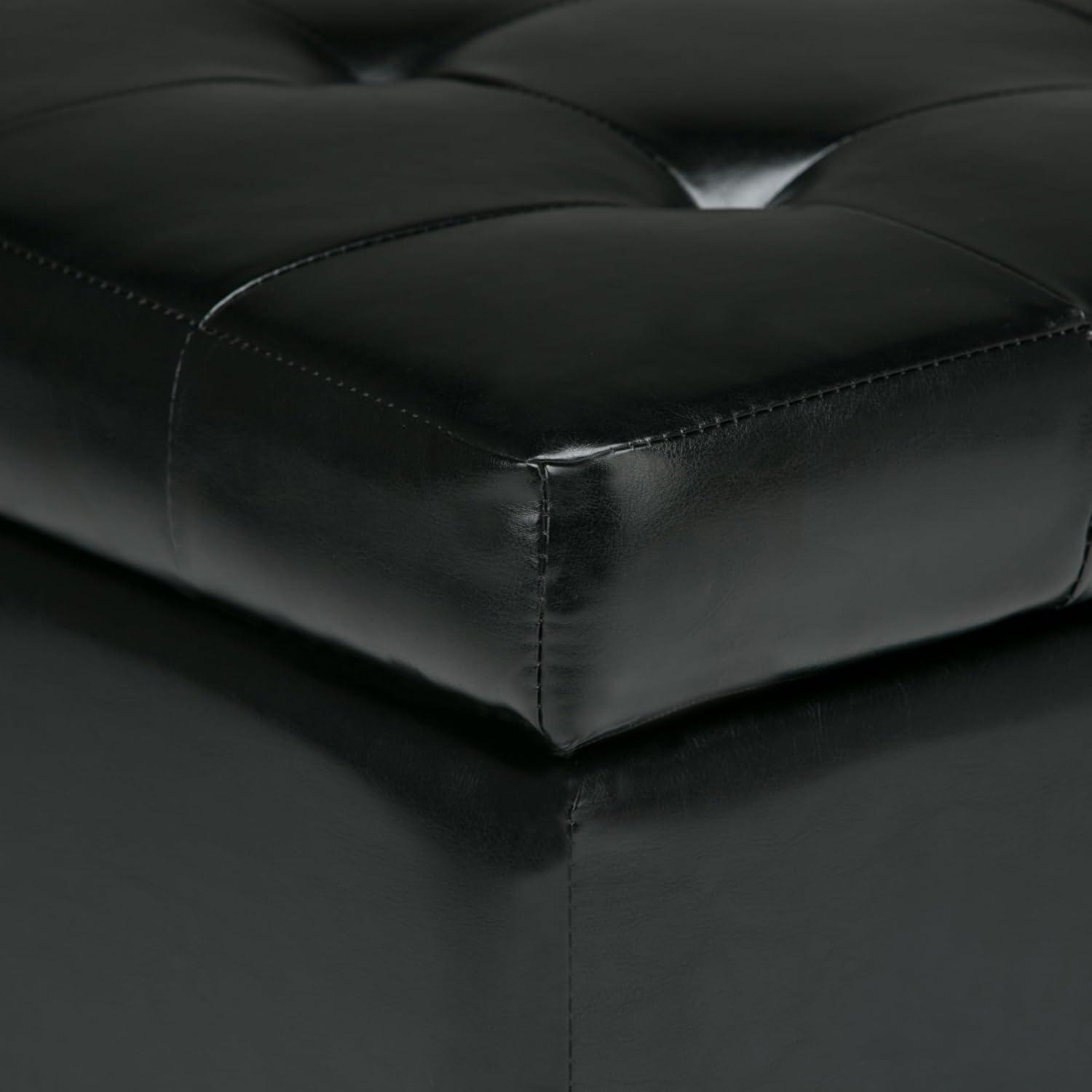 Simpli Home Cosmopolitan 34"W Upholstered Storage Ottoman with Tufted Design and Large Interior Storage