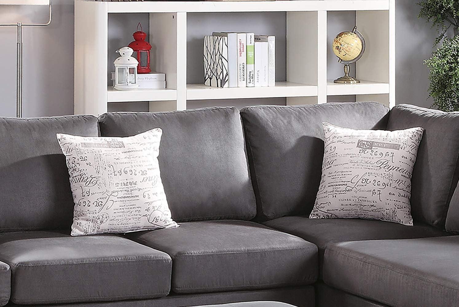 Poundex 3 Piece Fabric Sectional Sofa Set with Ottoman in Gray